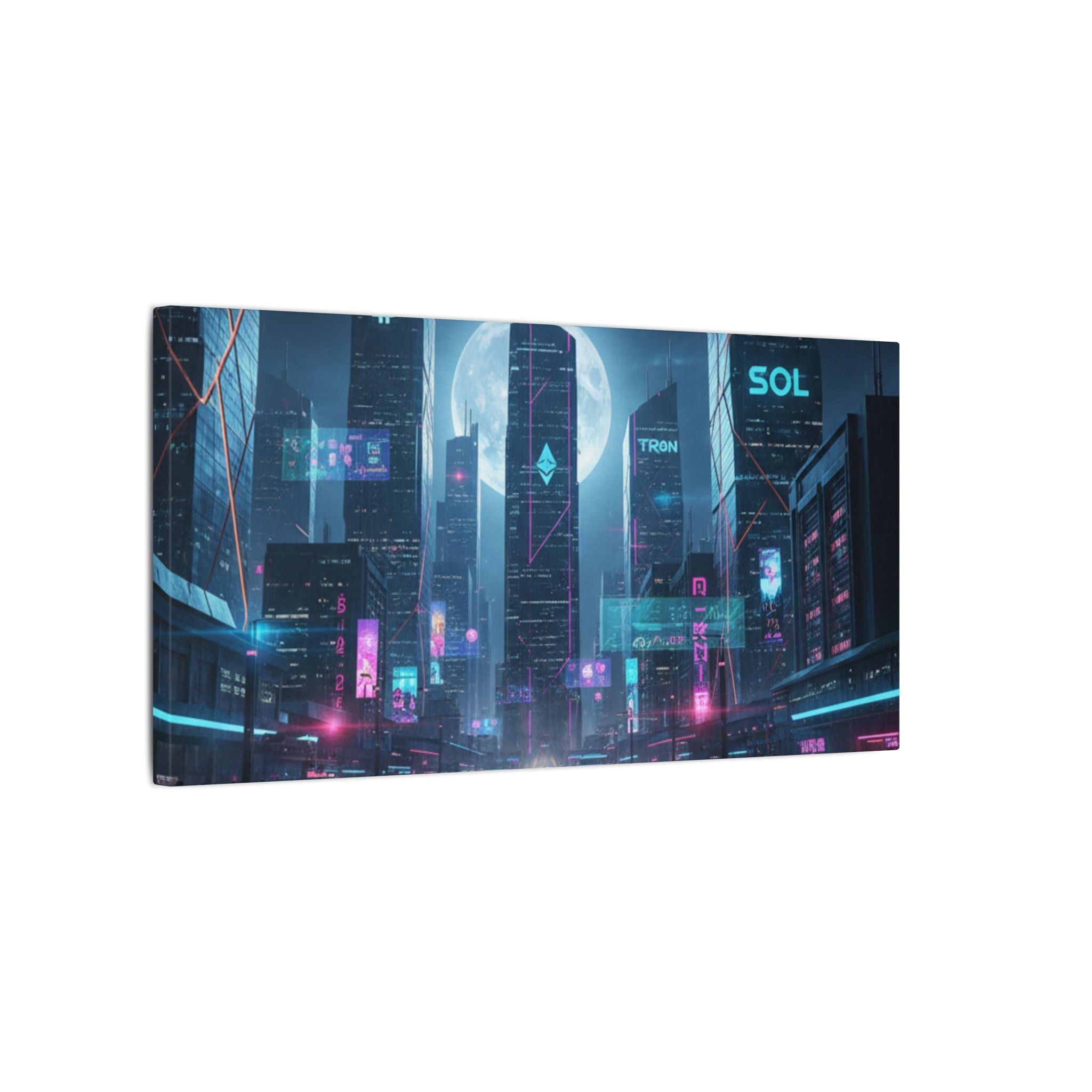Cybercity Neon Canvas Print — Futuristic Nightscape Wall Art