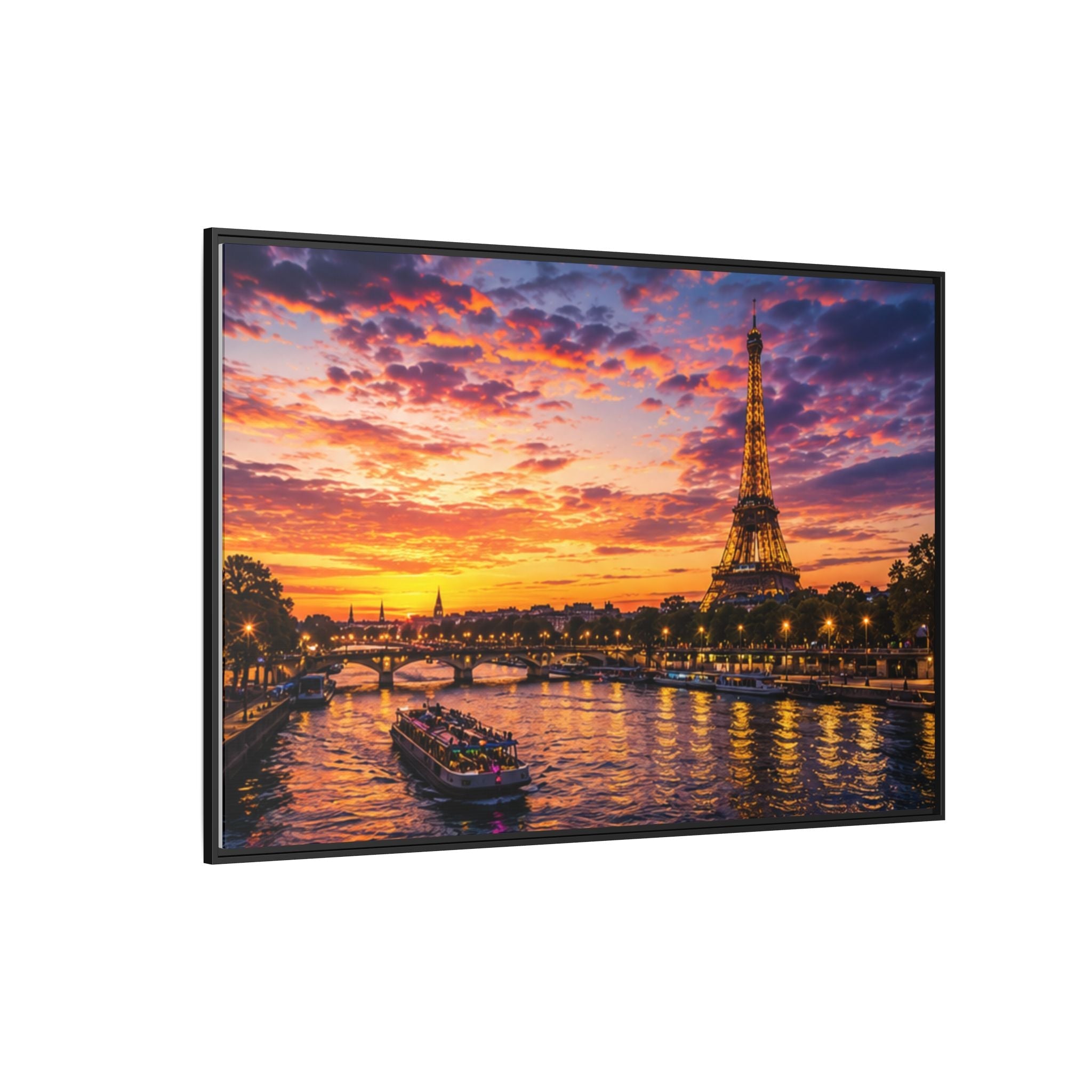 Paris Sunset Matte Canvas Wall Art - Framed - Stunning Picture