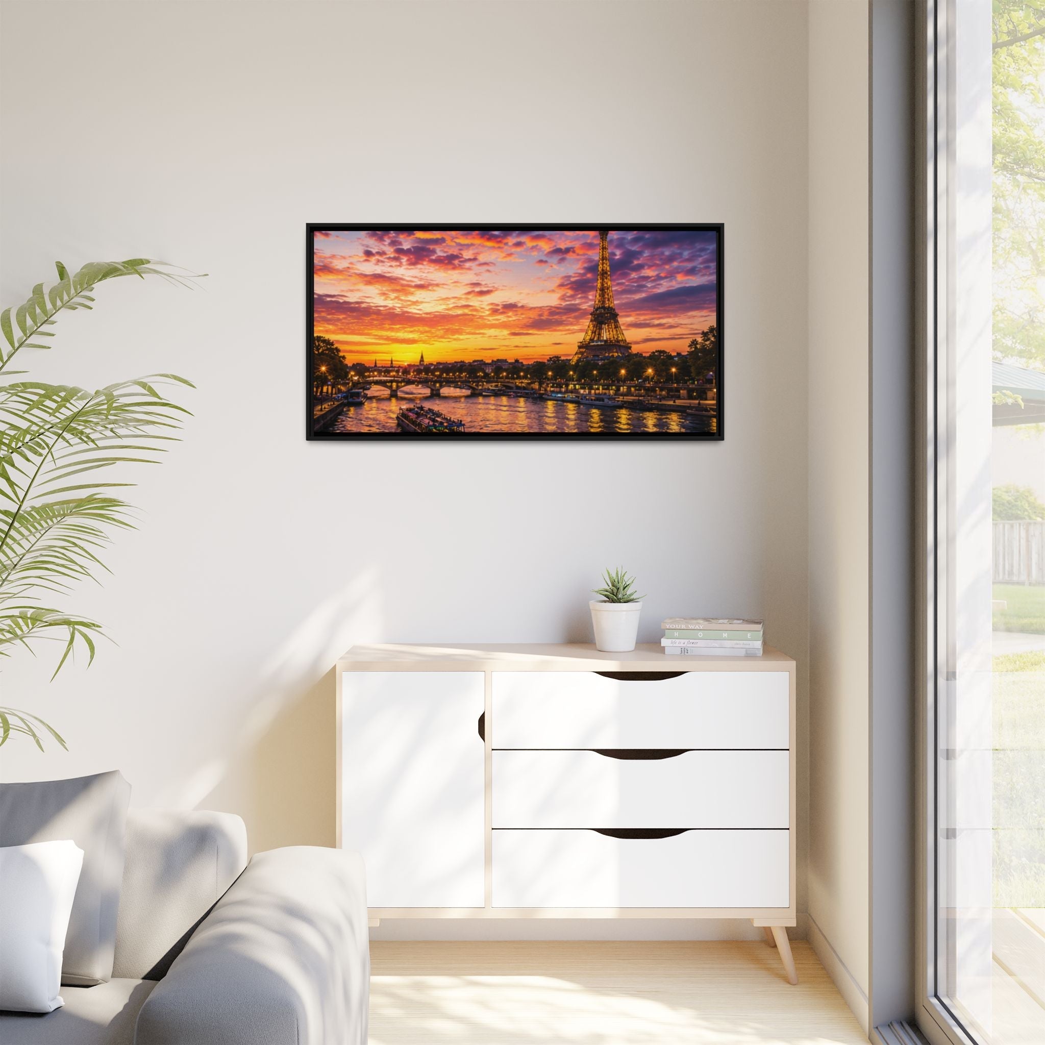 Paris Sunset Matte Canvas Wall Art - Framed - Stunning Picture