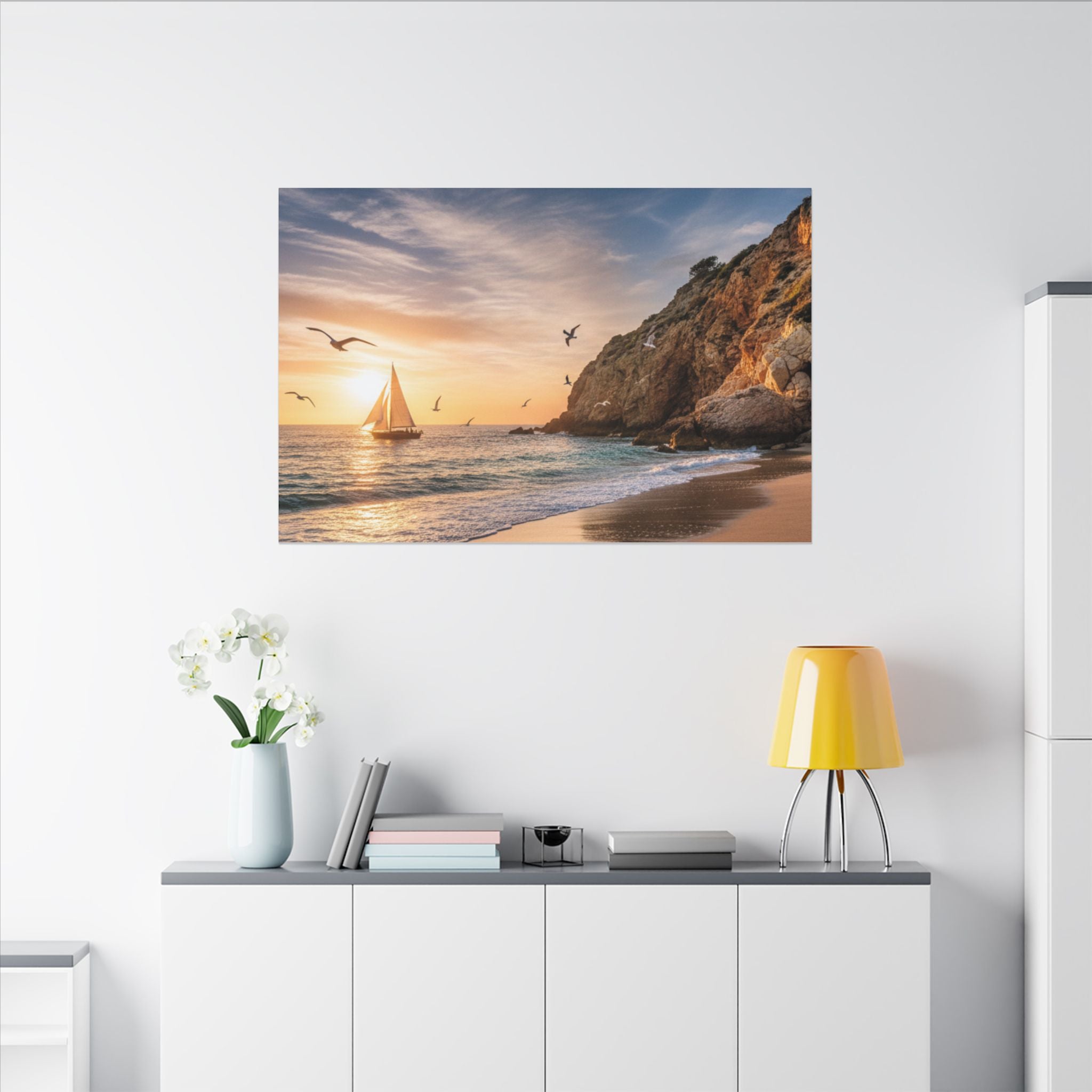 Seaside Sunset Sail Canvas