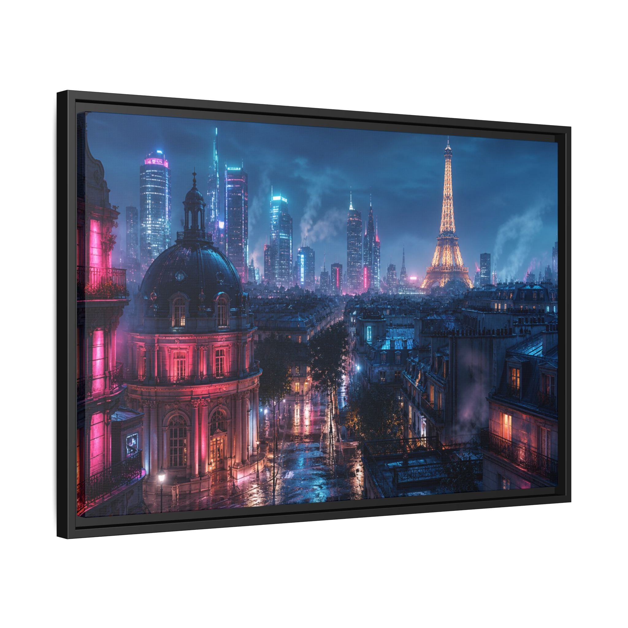 Paris Neon Night Canvas Wall Art Print Ready to Hang
