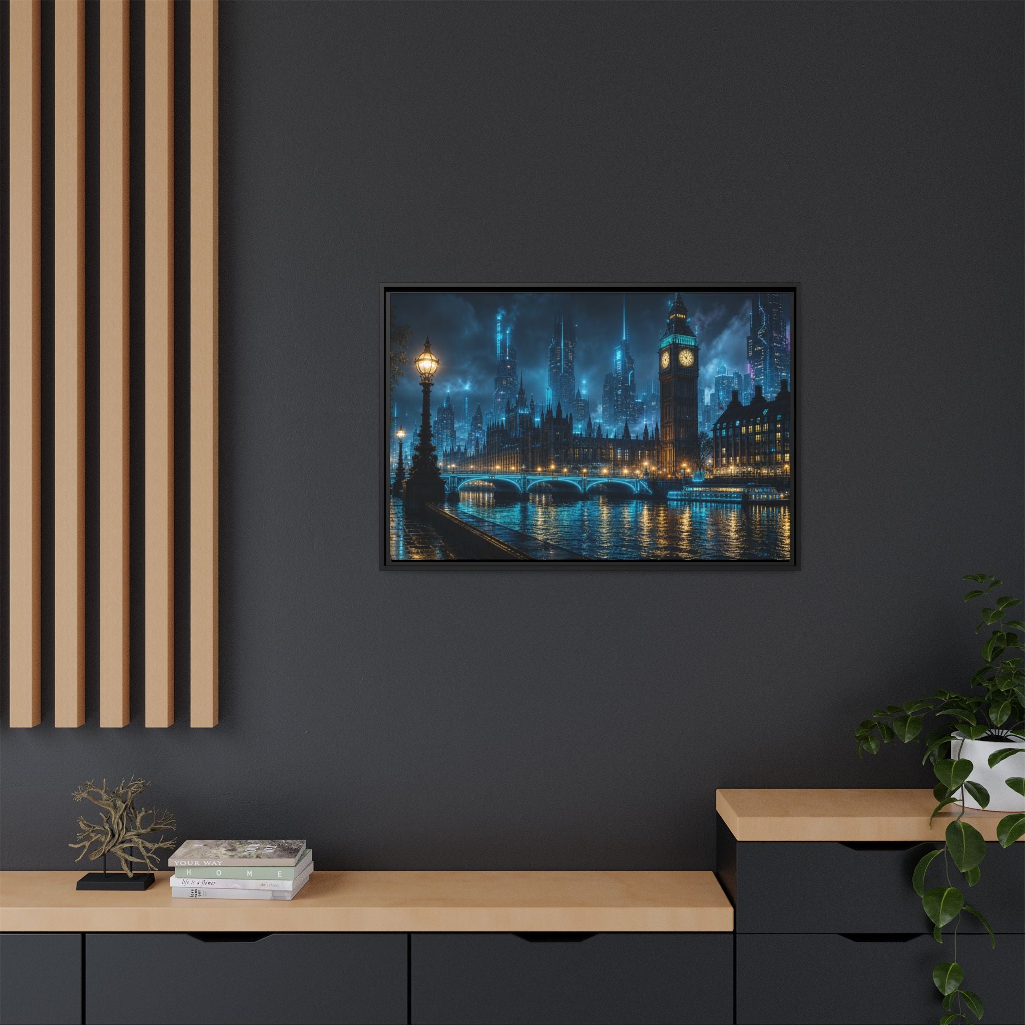 London Thames Night Canvas Wall Art Print Ready to Hang