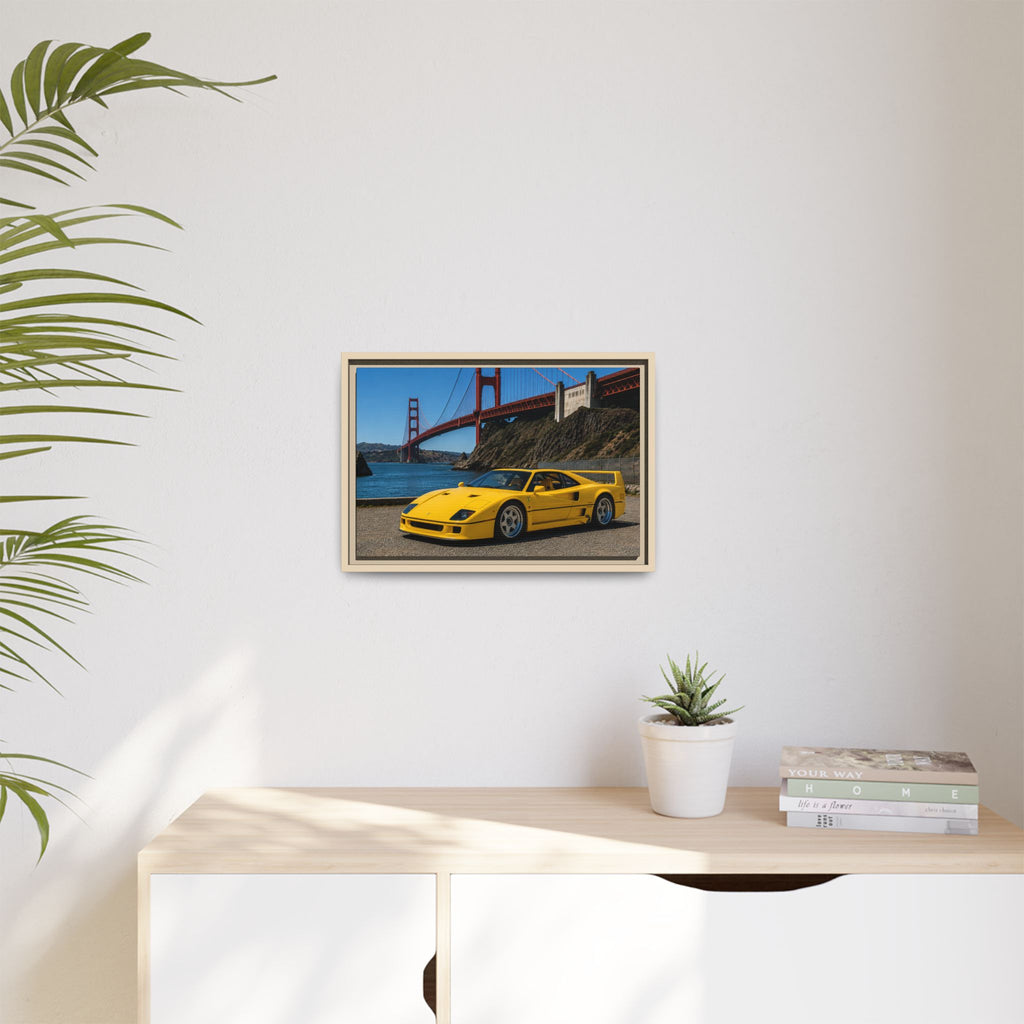 Ferrari 1987 F40 — Yellow Ferrari by the Golden Gate Bridge - Stunning Framed Canvas