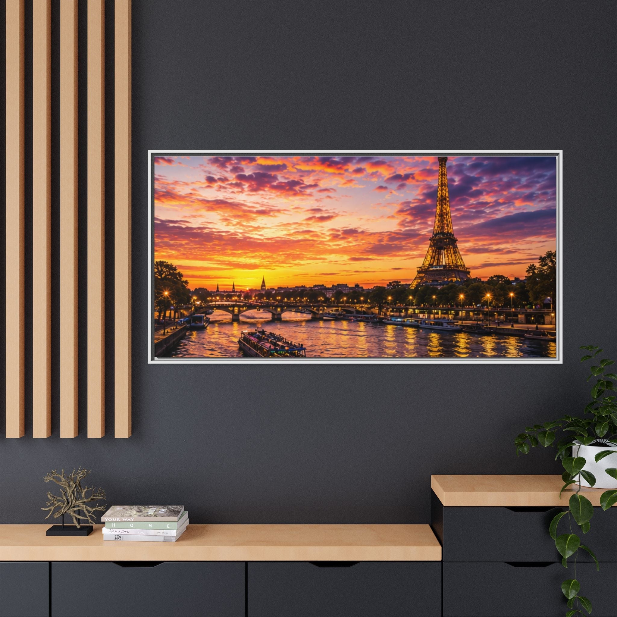 Paris Sunset Matte Canvas Wall Art - Framed - Stunning Picture
