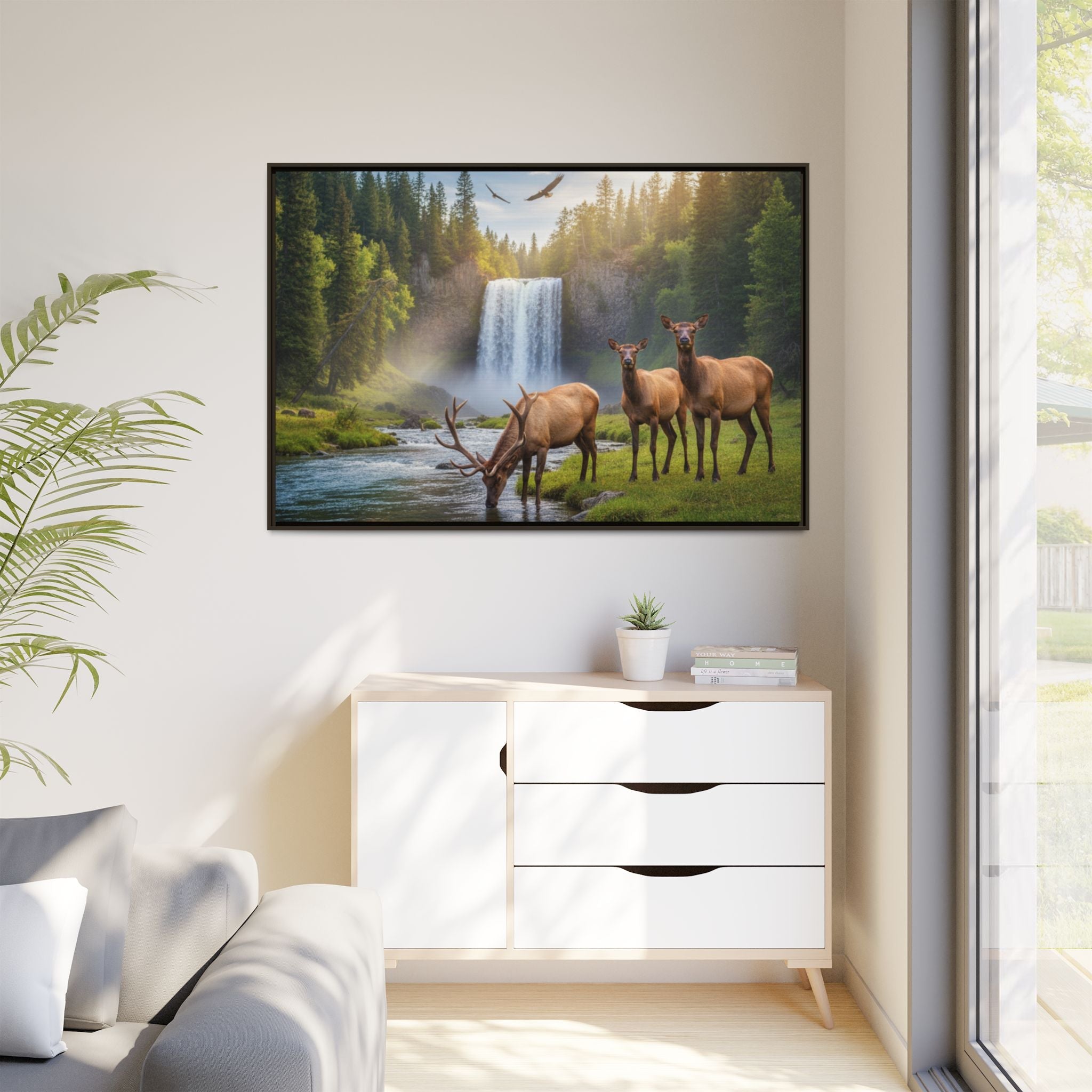 Elk Forest Landscape Wall Art - Eagles Flying - Stunning