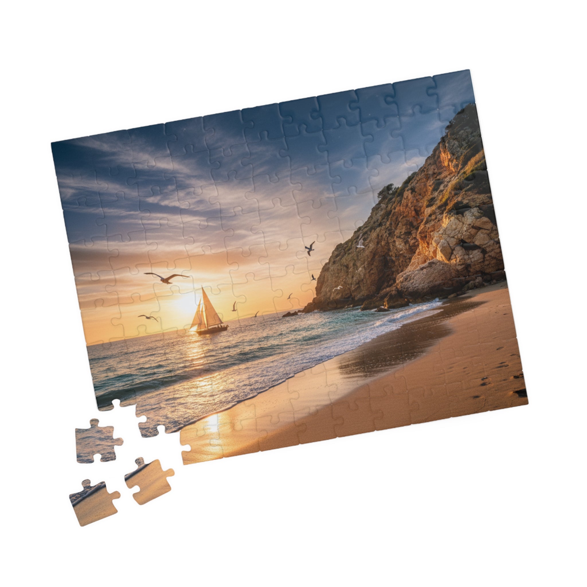 Coastal Sunset Sailboat Jigsaw Puzzle — Scenic Beach Puzzle for Adults & Families (110/252/520/1014 pcs)