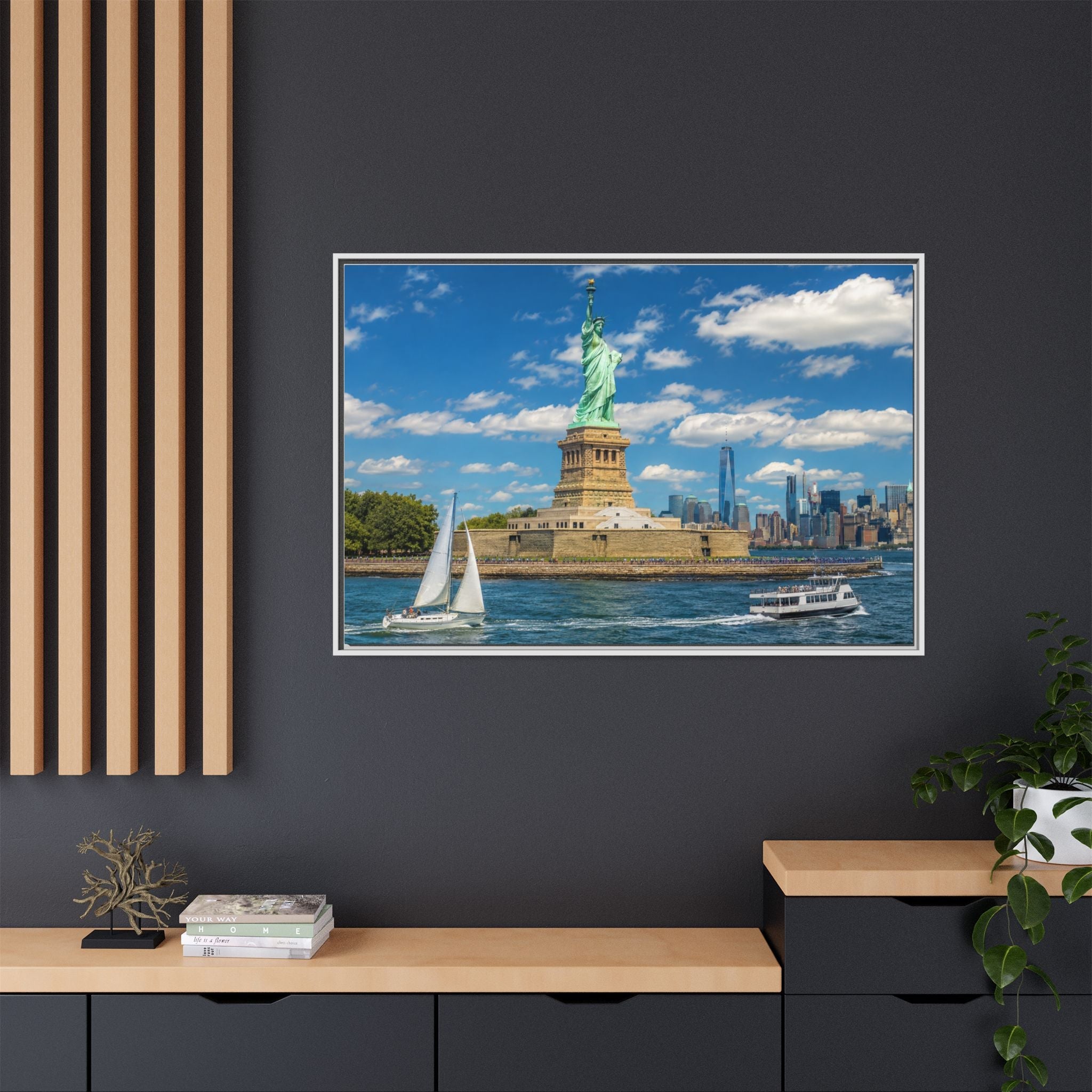 Statue of Liberty Matte Framed Canvas Print — New York City Landmark Wall Art
