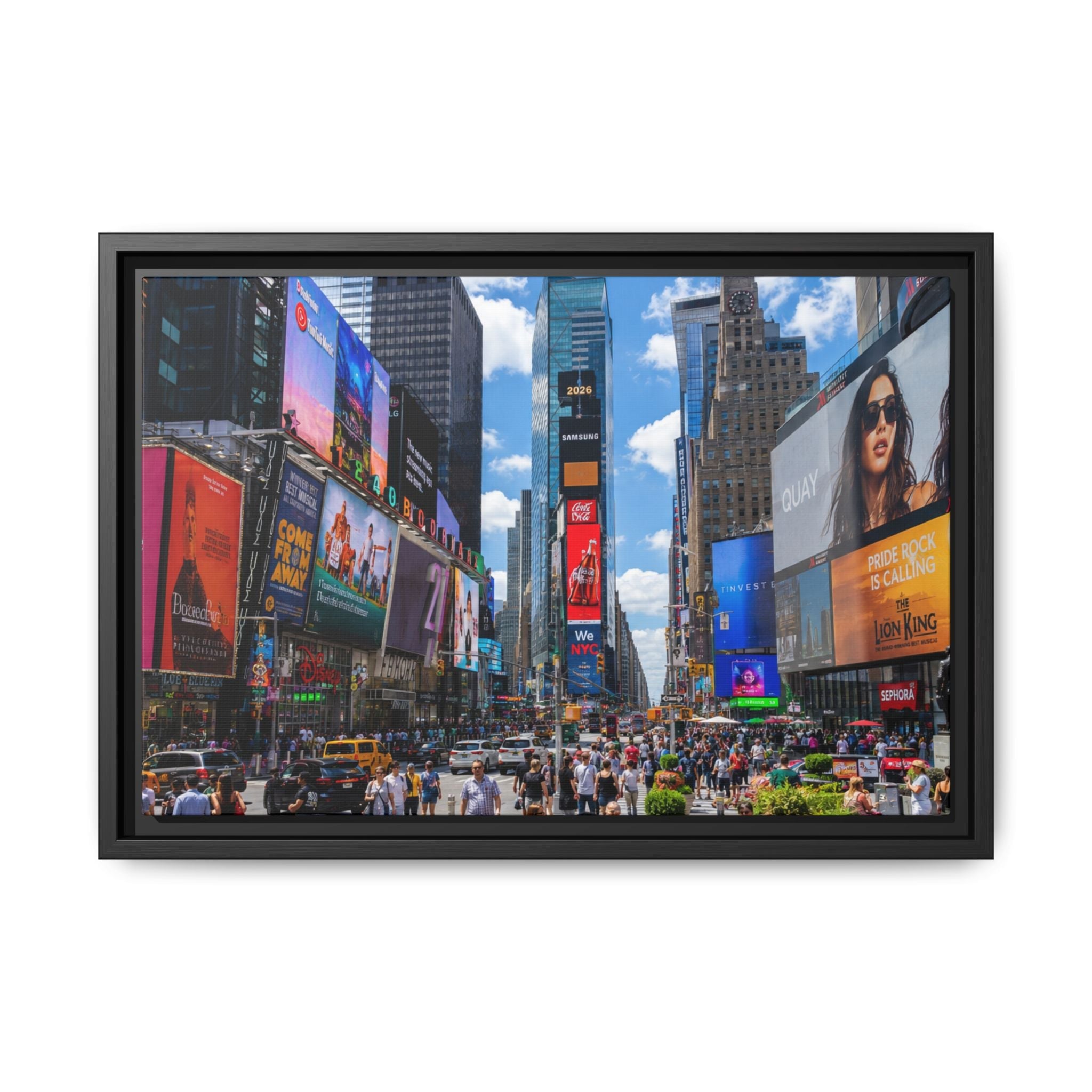 Times Square New York Matte Canvas Framed Wall Art — Vibrant Cityscape Photography
