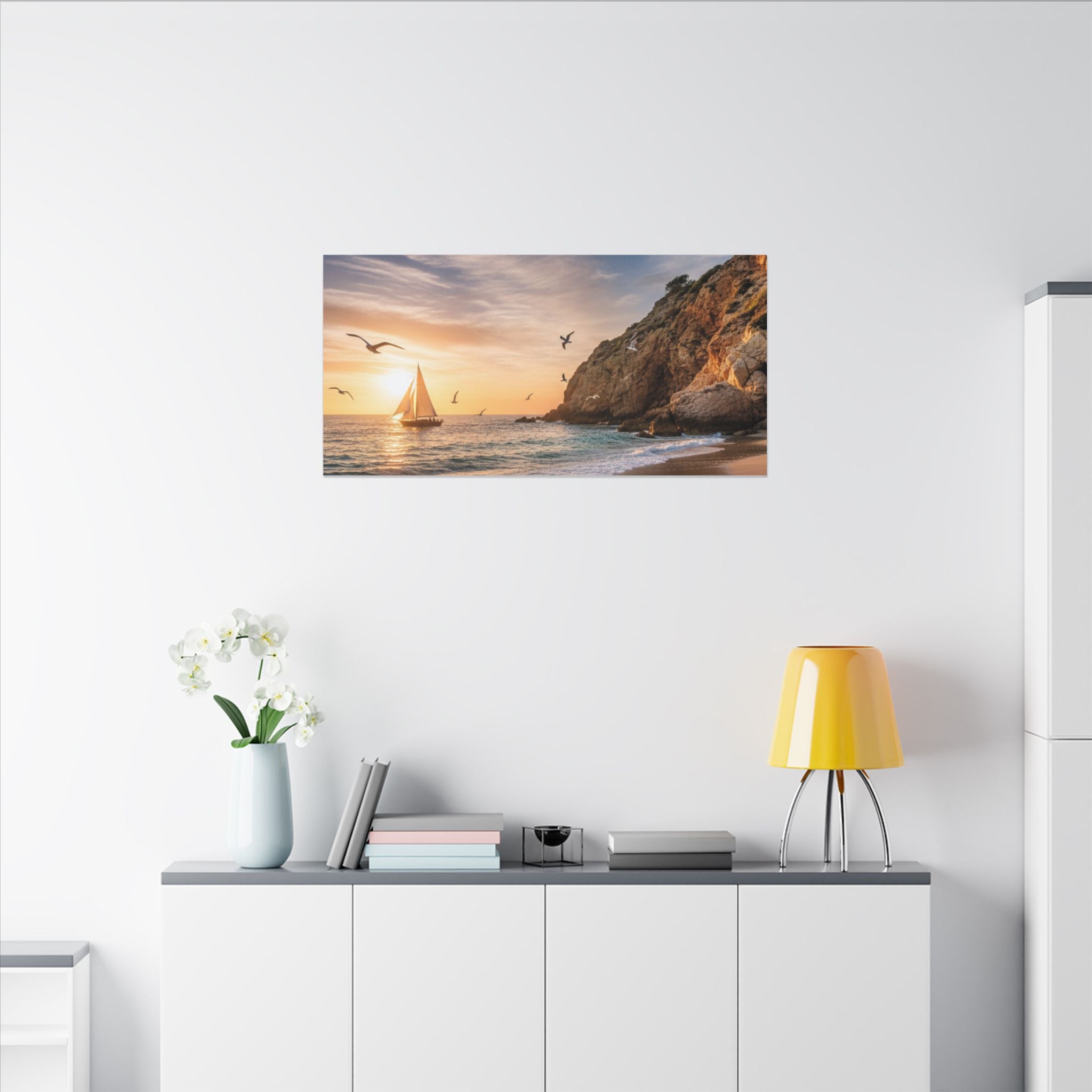 Seaside Sunset Sail Canvas