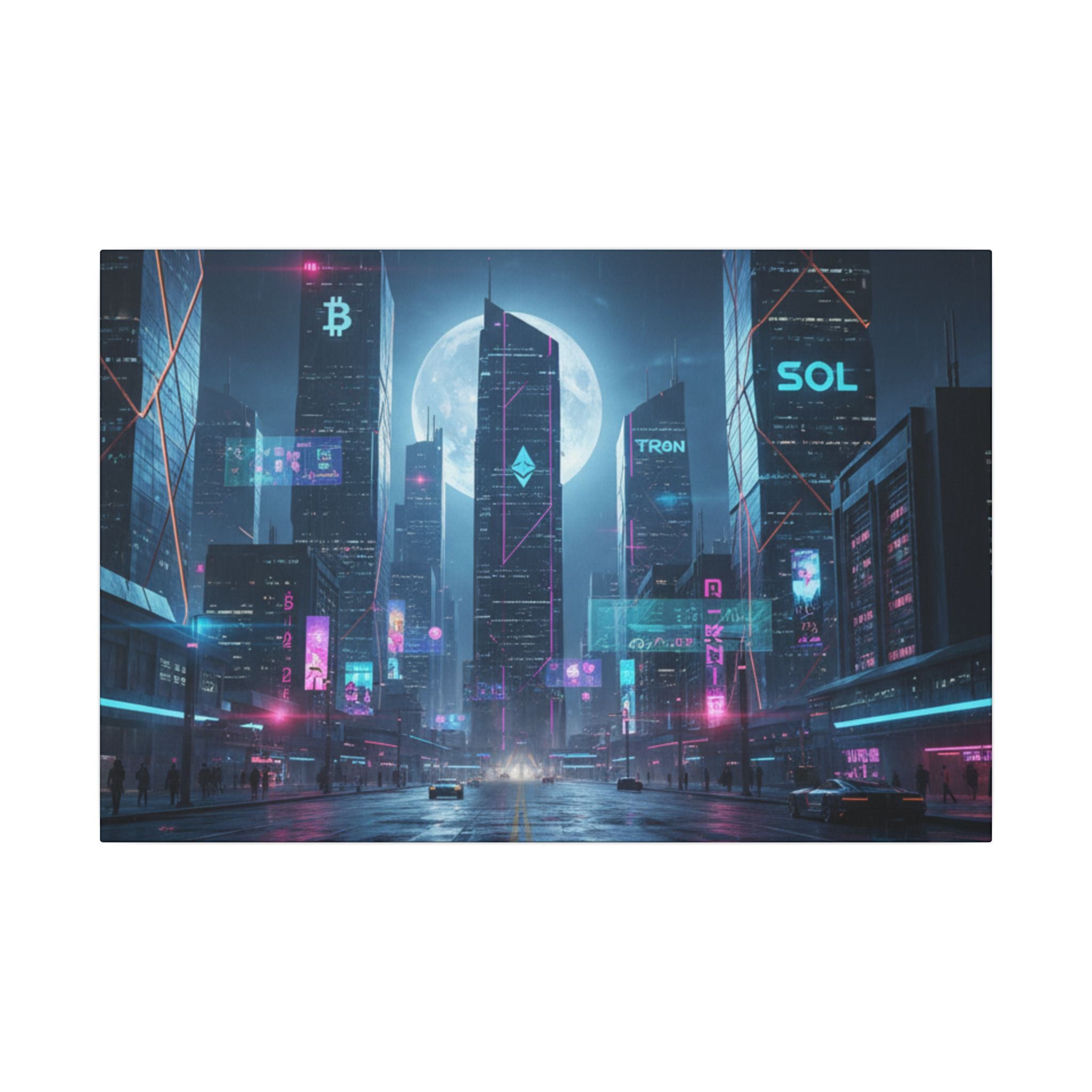 Cybercity Neon Canvas Print — Futuristic Nightscape Wall Art