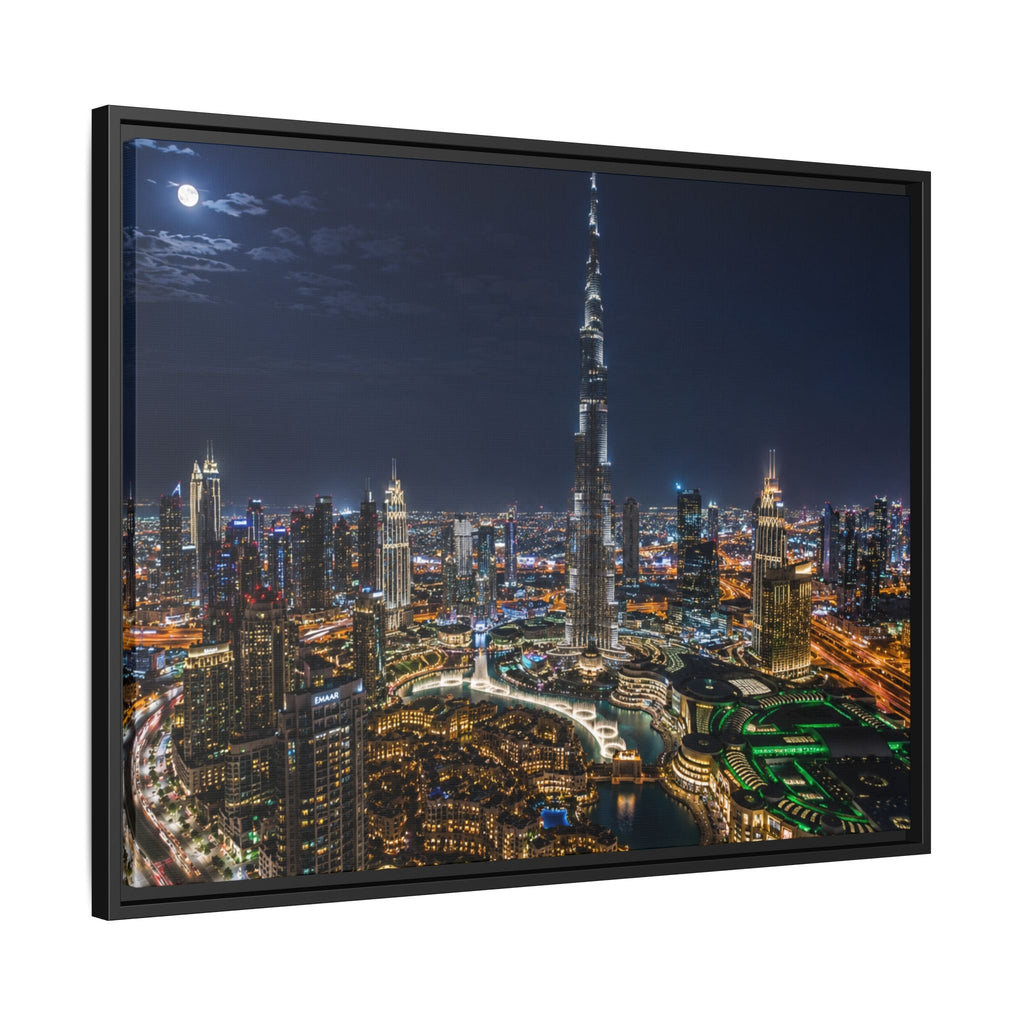 Dubai Night Skyline Matte Framed Canvas Print