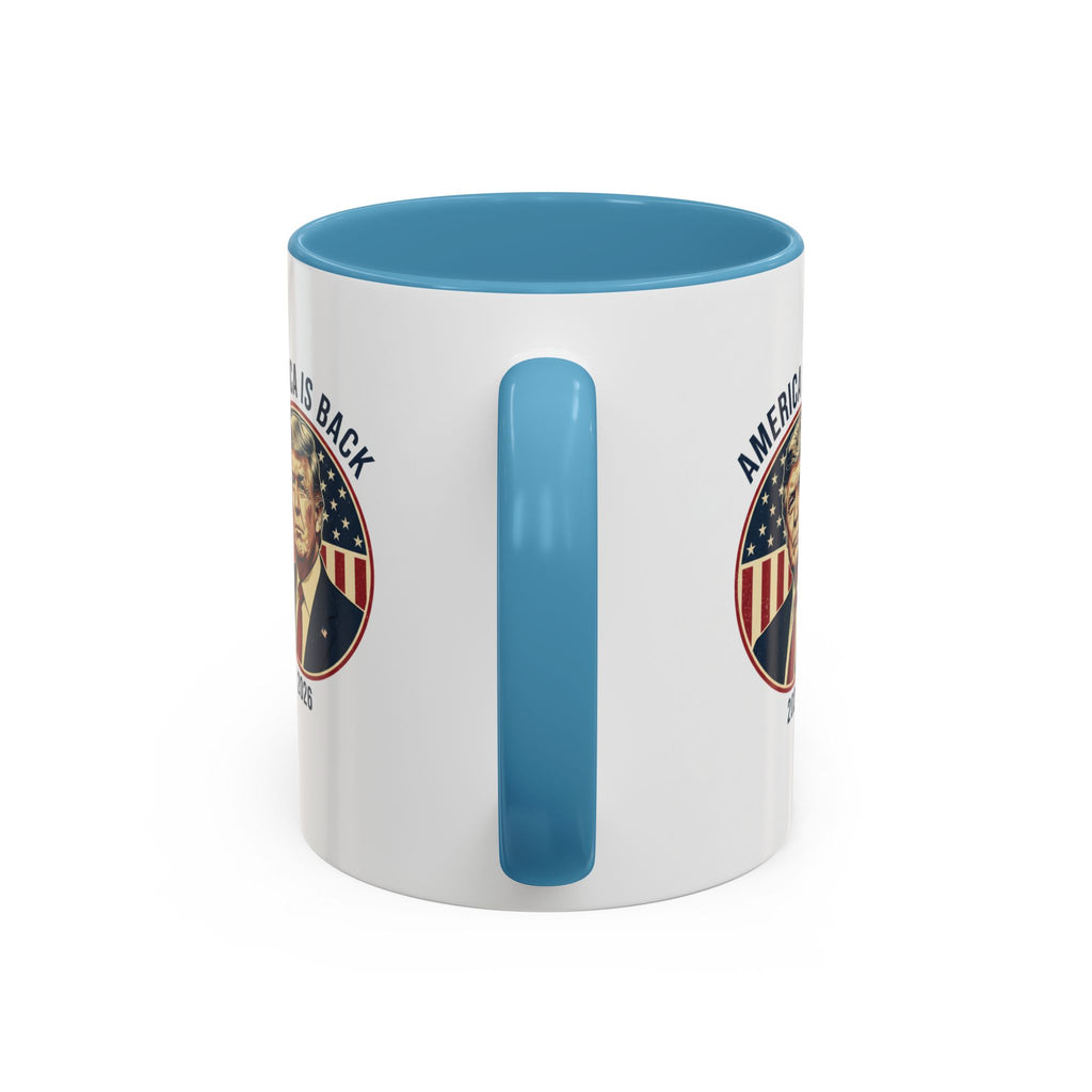 America Is Back 2026 Accent Coffee Mug — Patriotic Trump Campaign Ceramic Mug