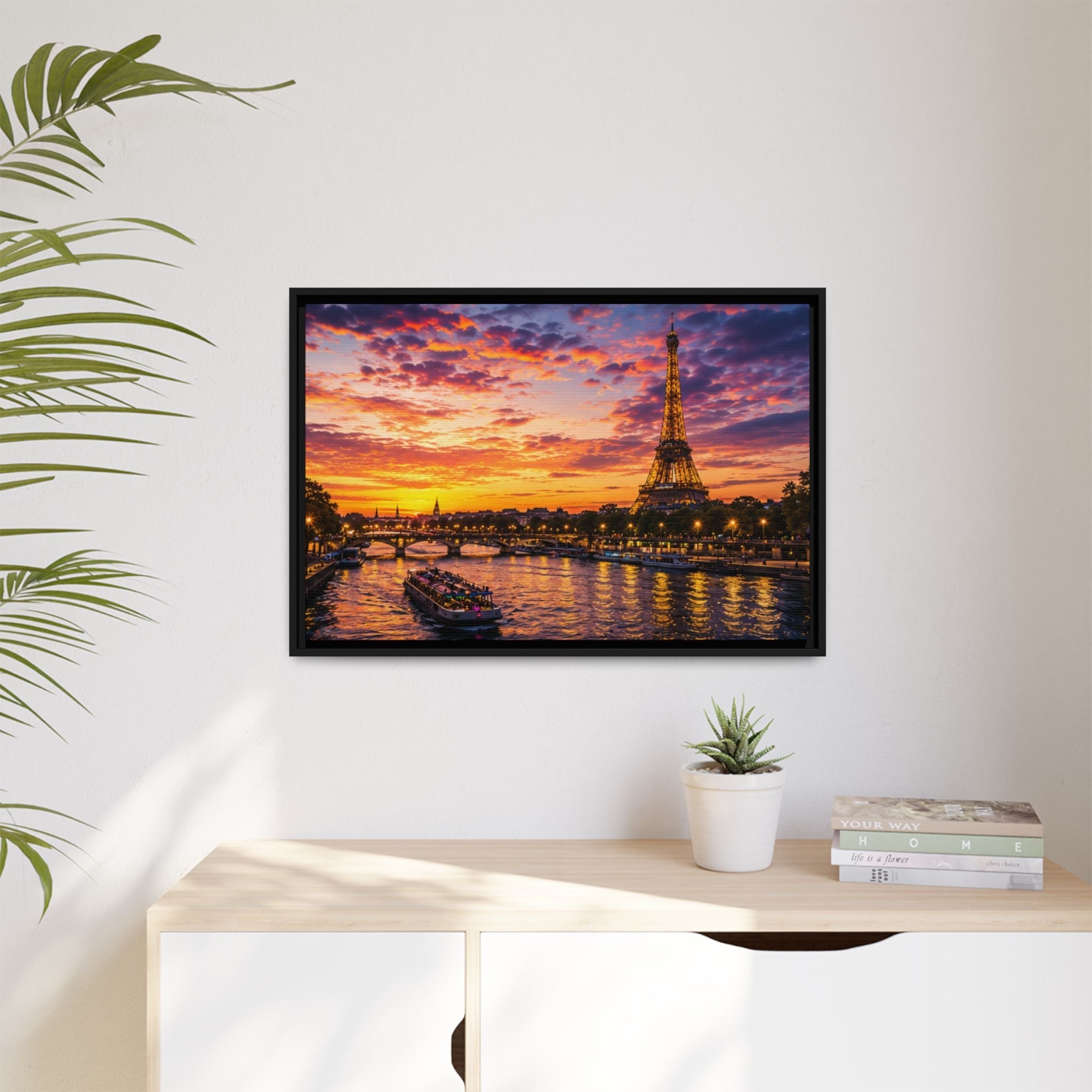 Paris Sunset Matte Canvas Wall Art - Framed - Stunning Picture