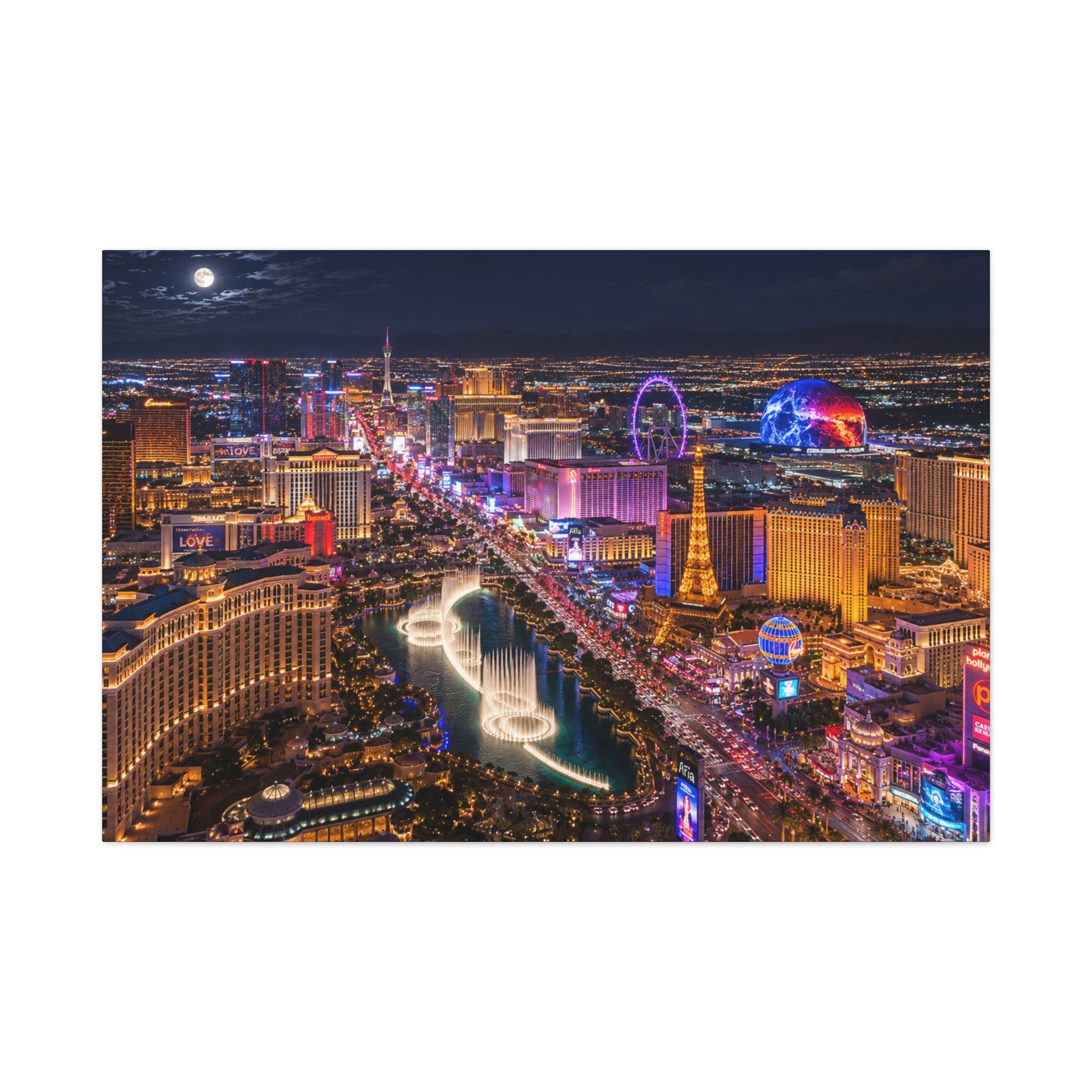 Las Vegas Strip Nightscape Matte Canvas Print — Stunning Vibrant Art