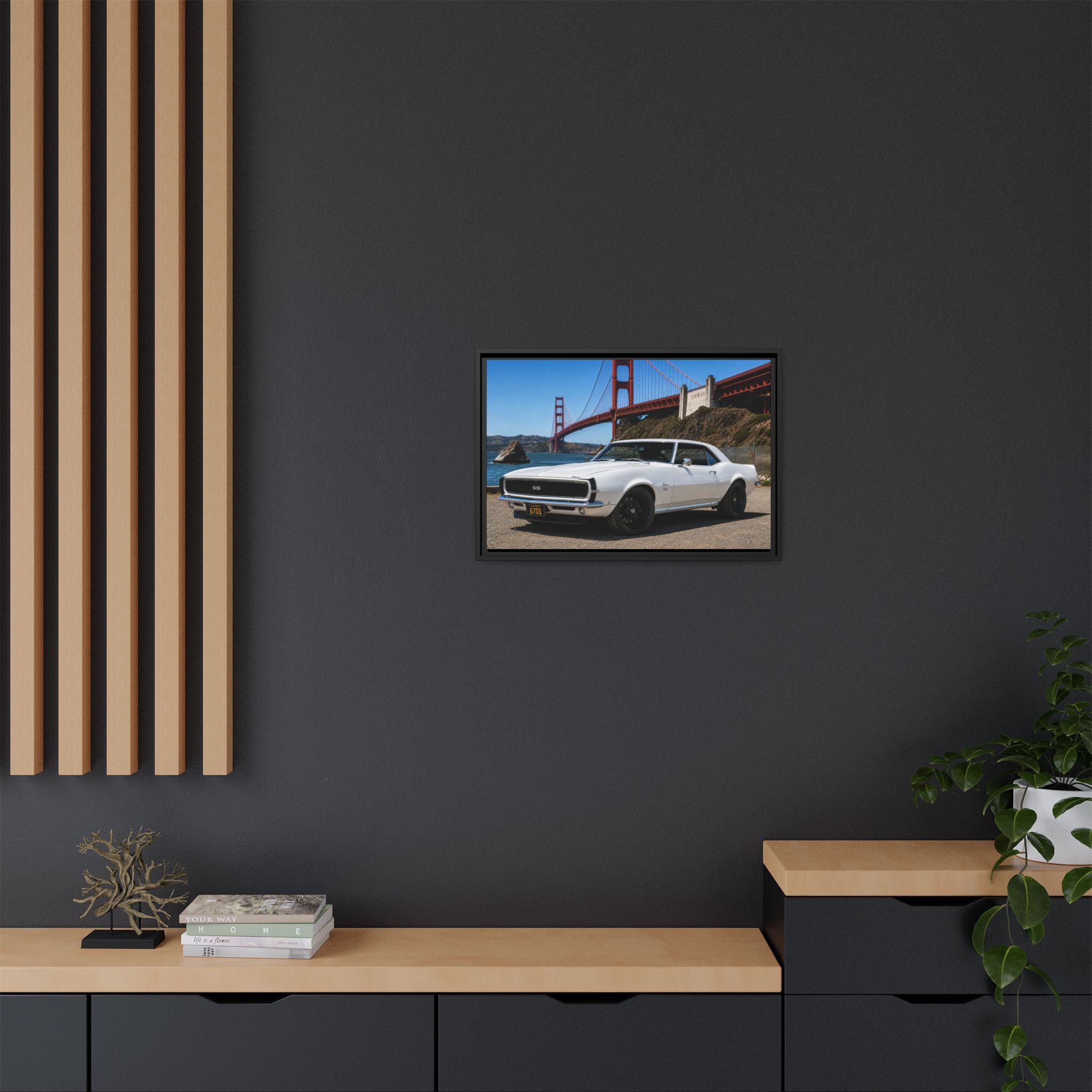 Camaro 1967 Classic On Framed Canvas — By The Golden Gate Bridge
