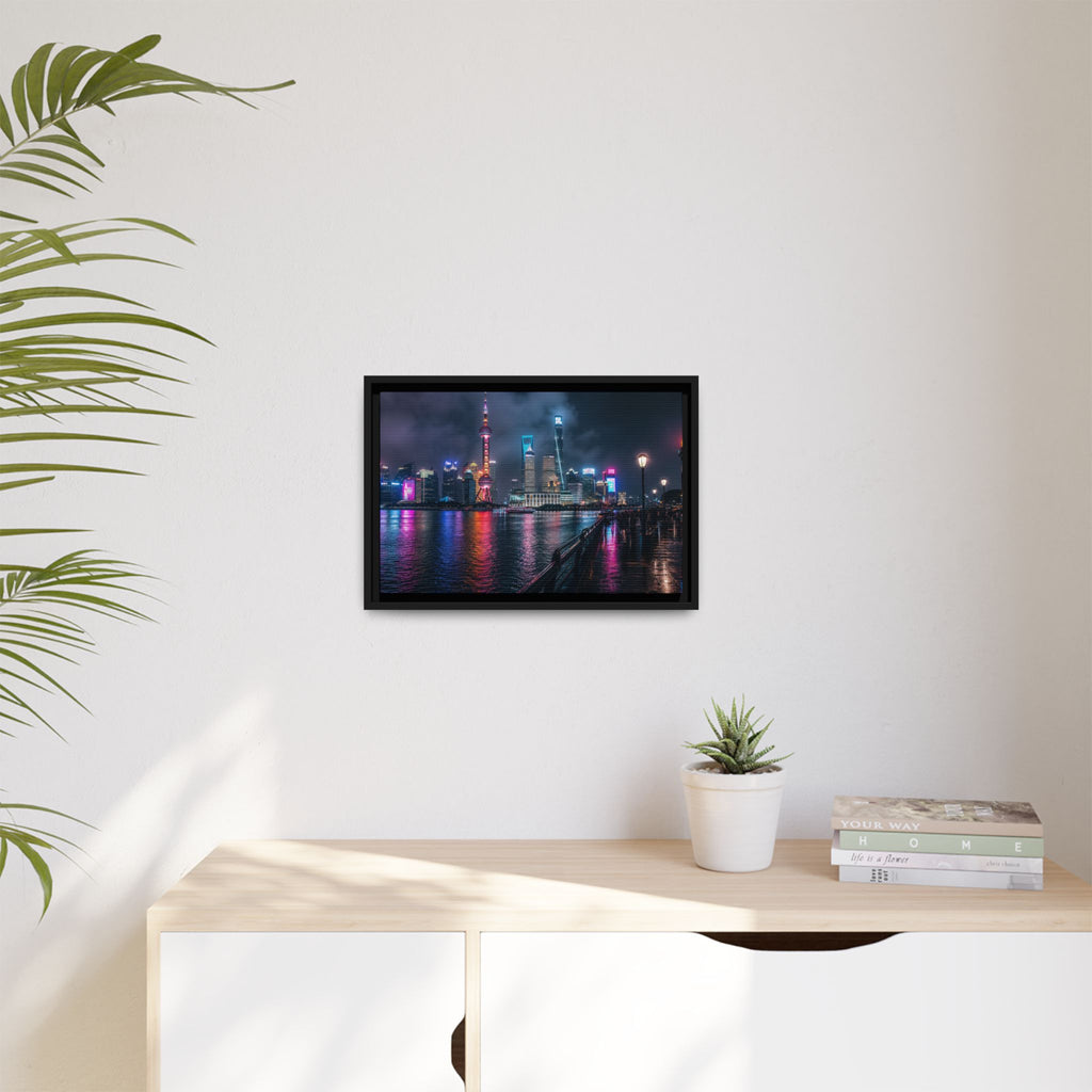 Shanghai Neon Night Canvas Wall Art Print Ready to Hang