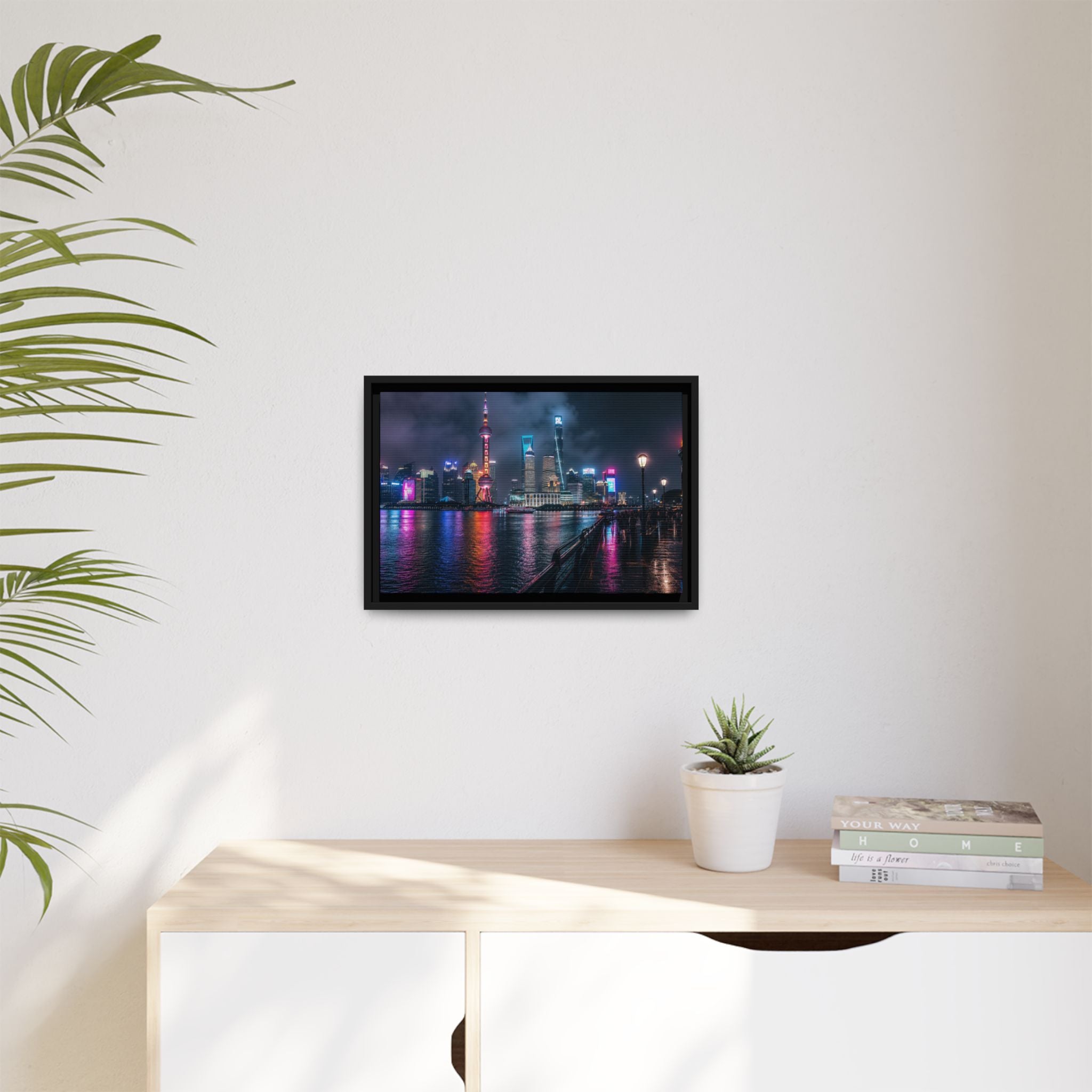 Shanghai Neon Night Canvas Wall Art Print Ready to Hang