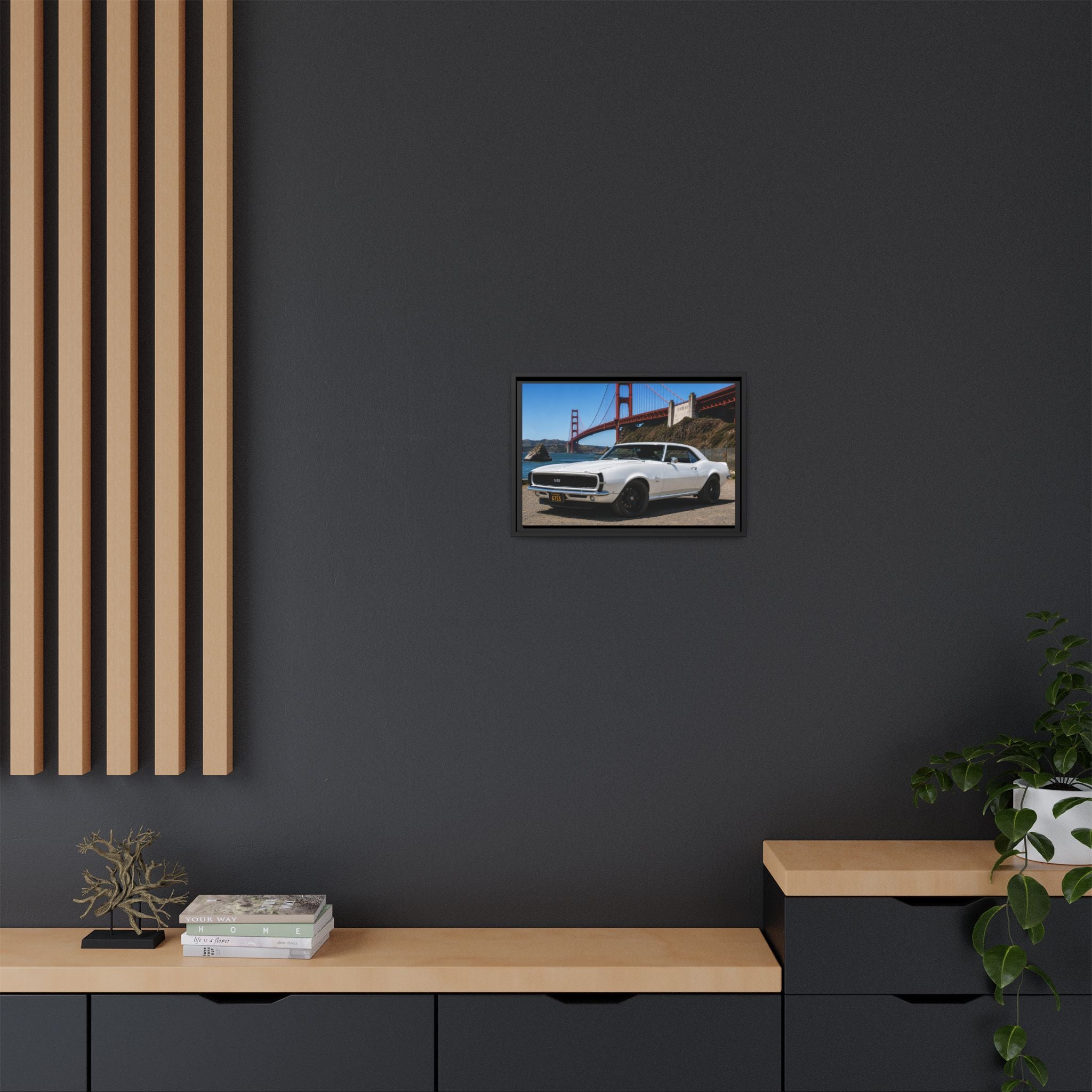 Camaro 1967 Classic On Framed Canvas — By The Golden Gate Bridge