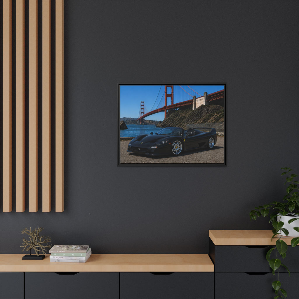 Ferrari F50 1995 — By The Golden Gate Bridge - Framed Canvas Matte Print