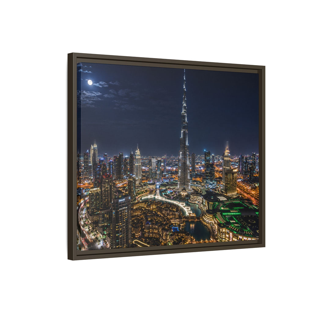 Dubai Night Skyline Matte Framed Canvas Print