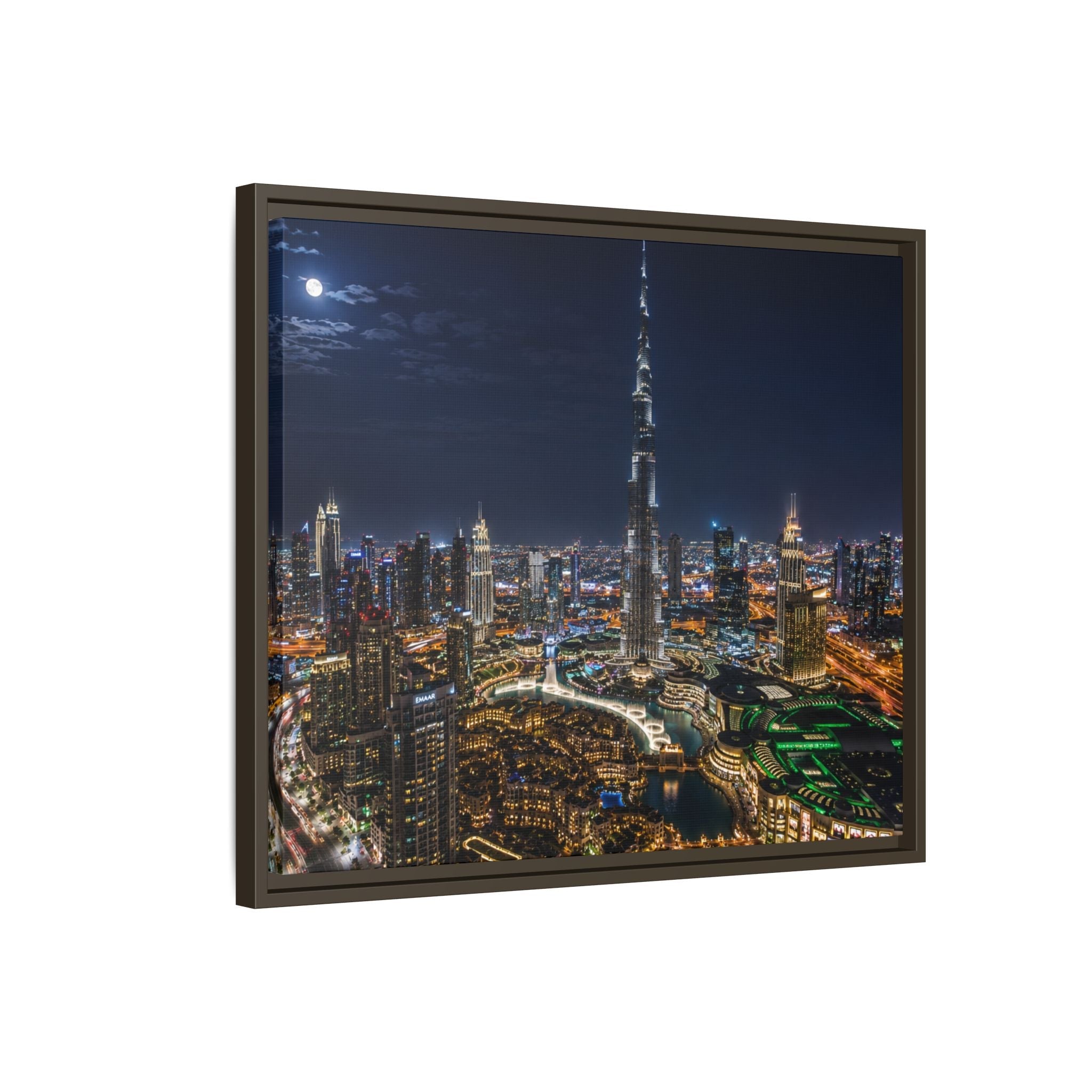 Dubai Night Skyline Matte Framed Canvas Print
