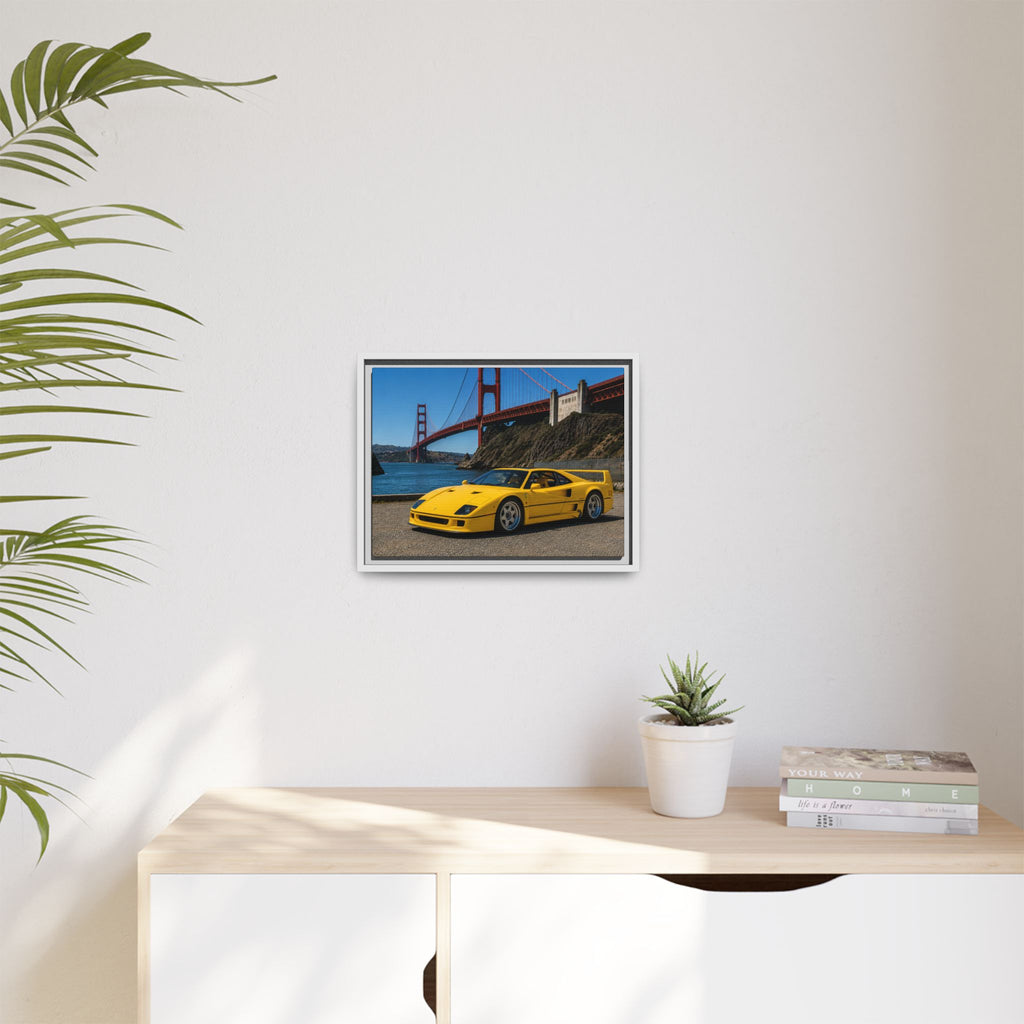 Ferrari 1987 F40 — Yellow Ferrari by the Golden Gate Bridge - Stunning Framed Canvas