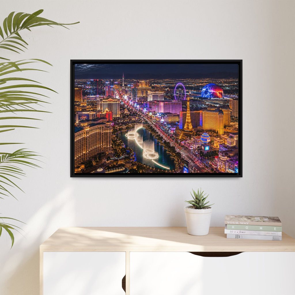 Las Vegas Night Skyline Framed Matte Canvas Print