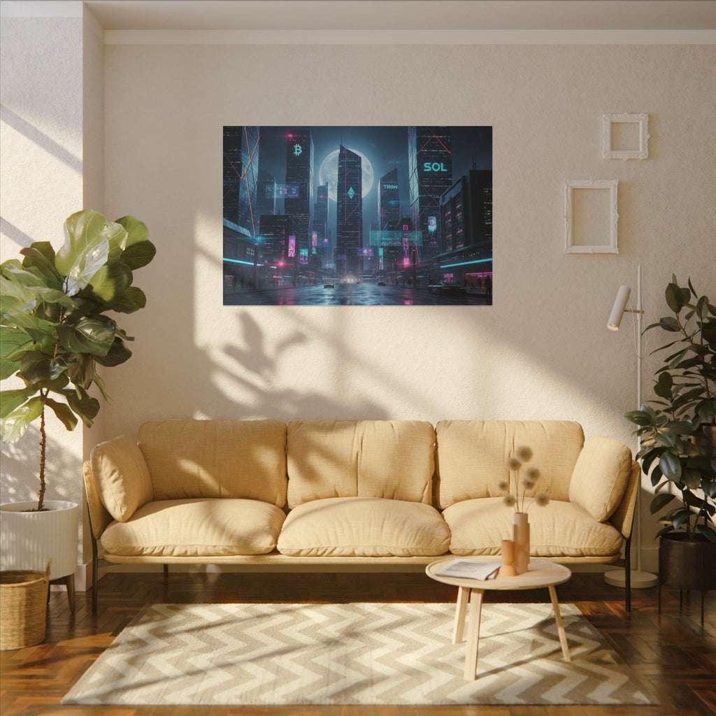 Cybercity Neon Canvas Print — Futuristic Nightscape Wall Art