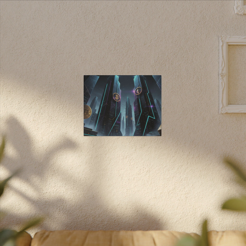 Crypto City Canvas Print — Futuristic Bitcoin & Ethereum Wall Art