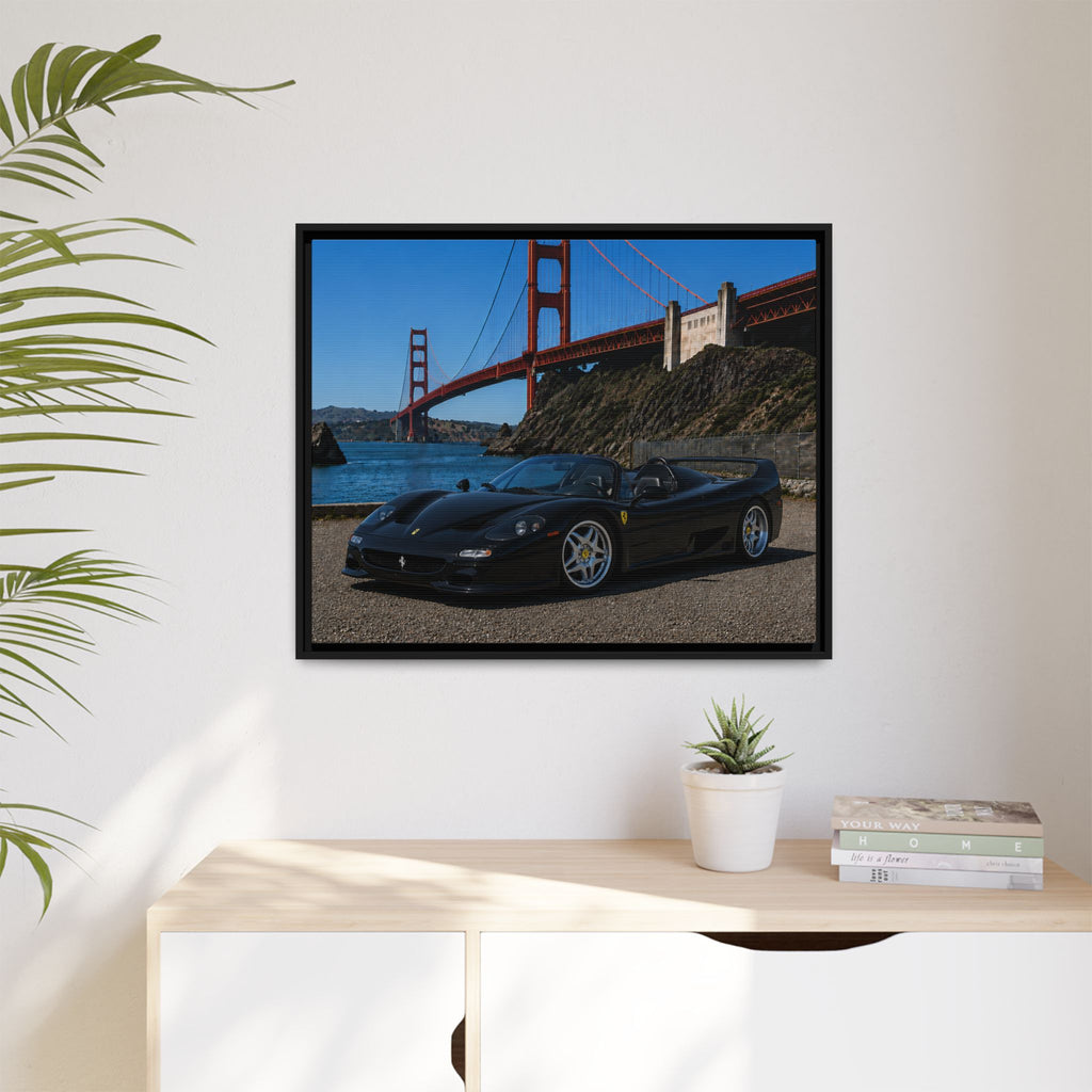 Ferrari F50 1995 — By The Golden Gate Bridge - Framed Canvas Matte Print