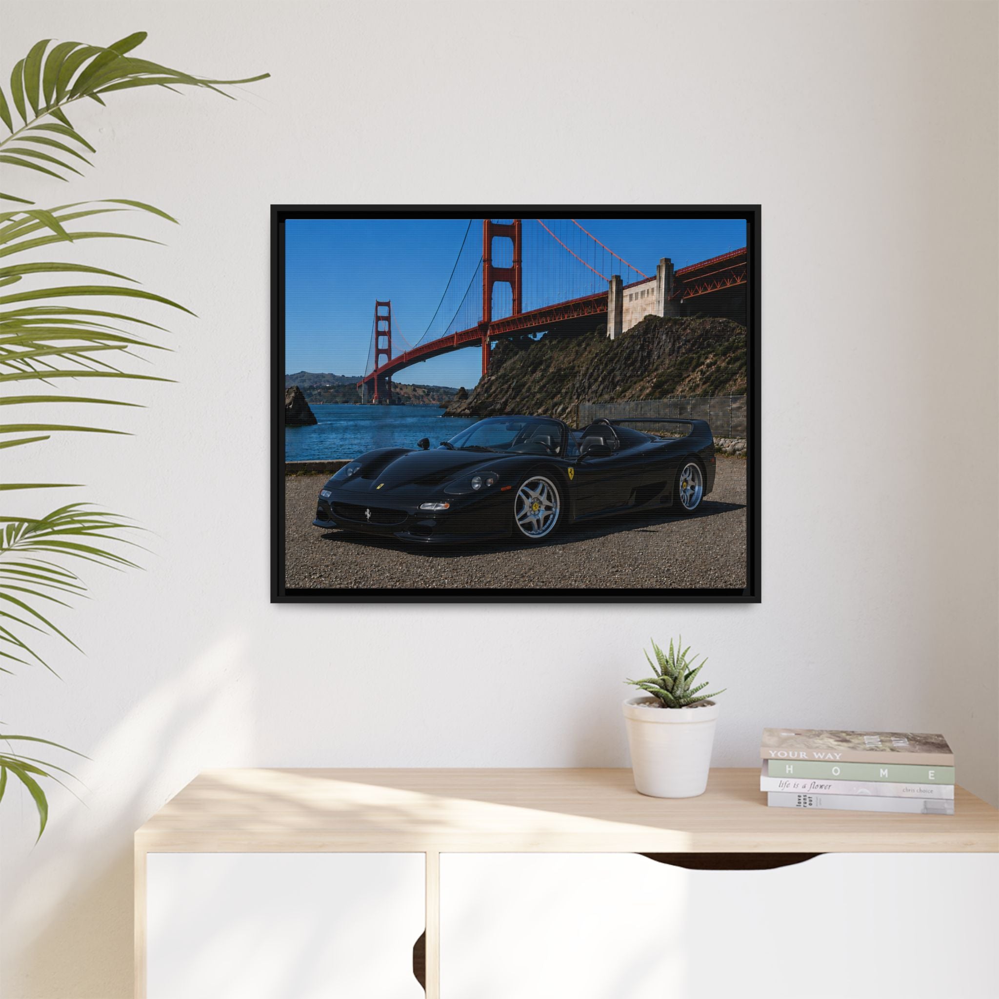 Ferrari F50 1995 — By The Golden Gate Bridge - Framed Canvas Matte Print