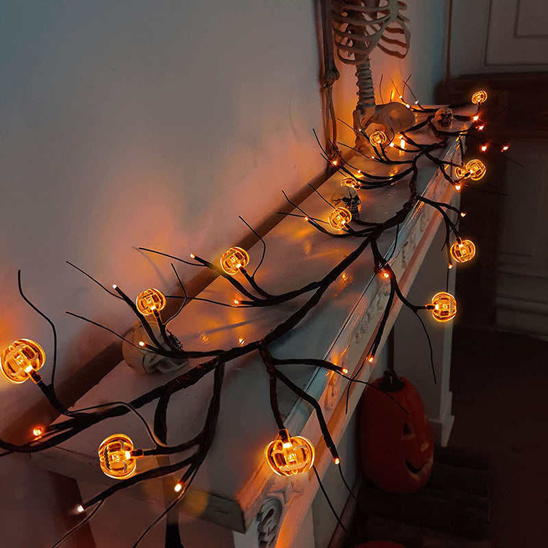 Halloween LED Willow Vine String Light Cool Cartoon Bat Pumpkin Decoration For