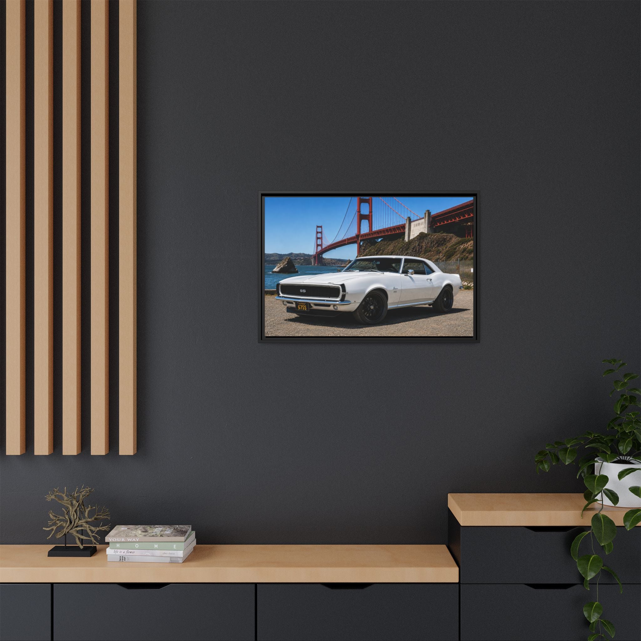 Camaro 1967 Classic On Framed Canvas — By The Golden Gate Bridge