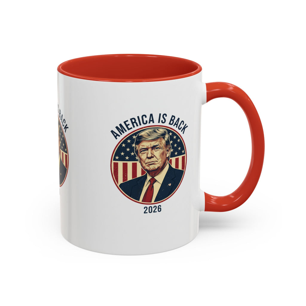 America Is Back 2026 Accent Coffee Mug — Patriotic Trump Campaign Ceramic Mug