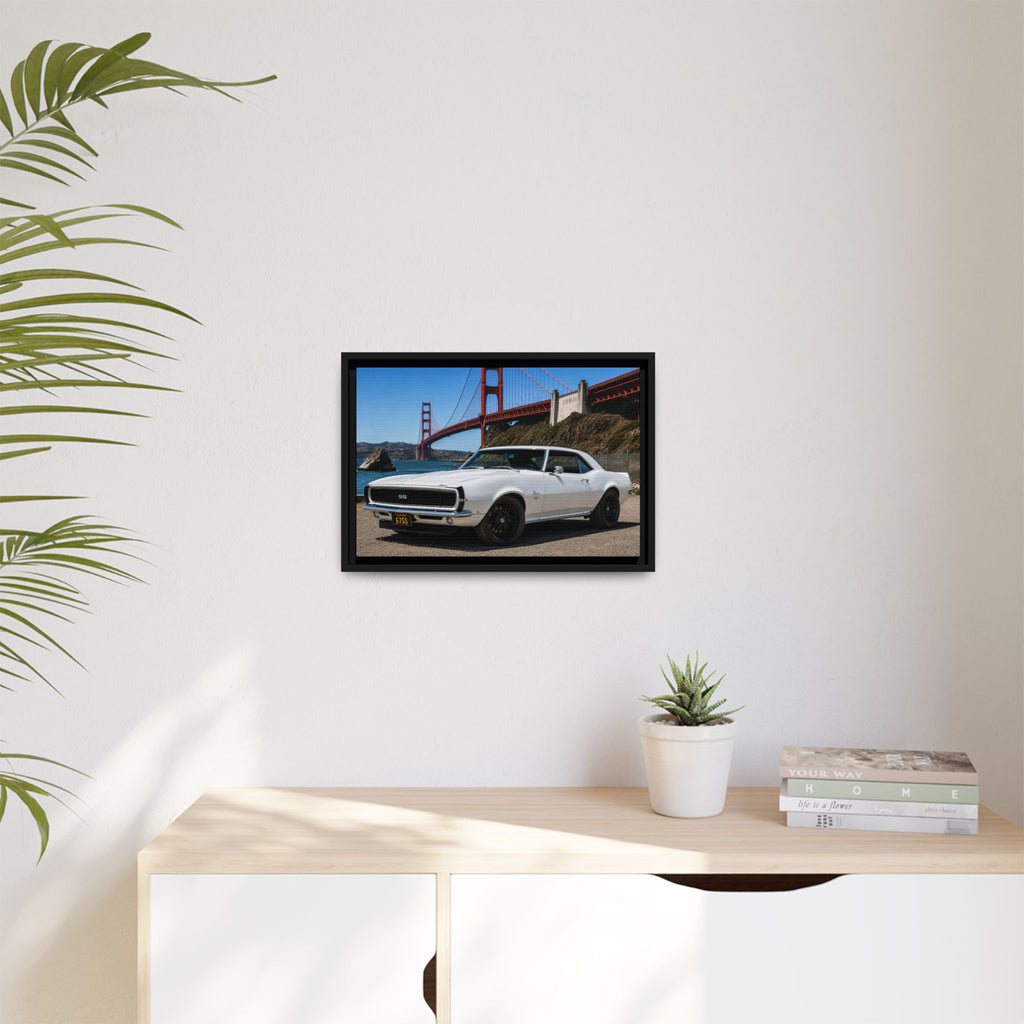 Camaro 1967 Classic On Framed Canvas — By The Golden Gate Bridge