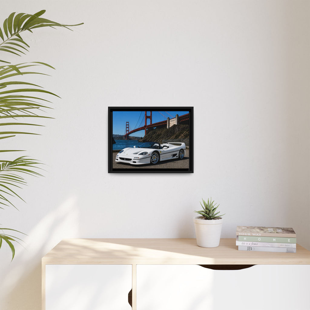Ferrari F50 1995 — At The Golden Gate Bridge --Matte Framed Canvas Print