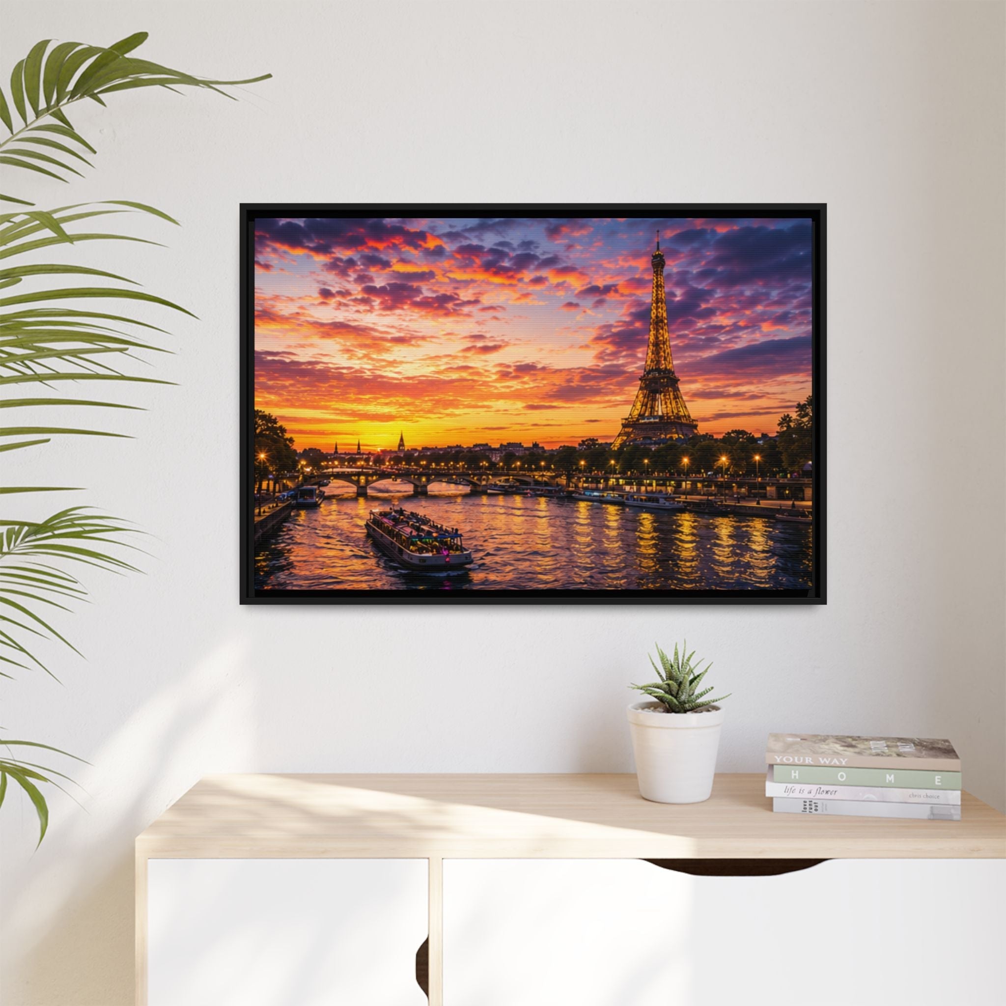 Paris Sunset Matte Canvas Wall Art - Framed - Stunning Picture