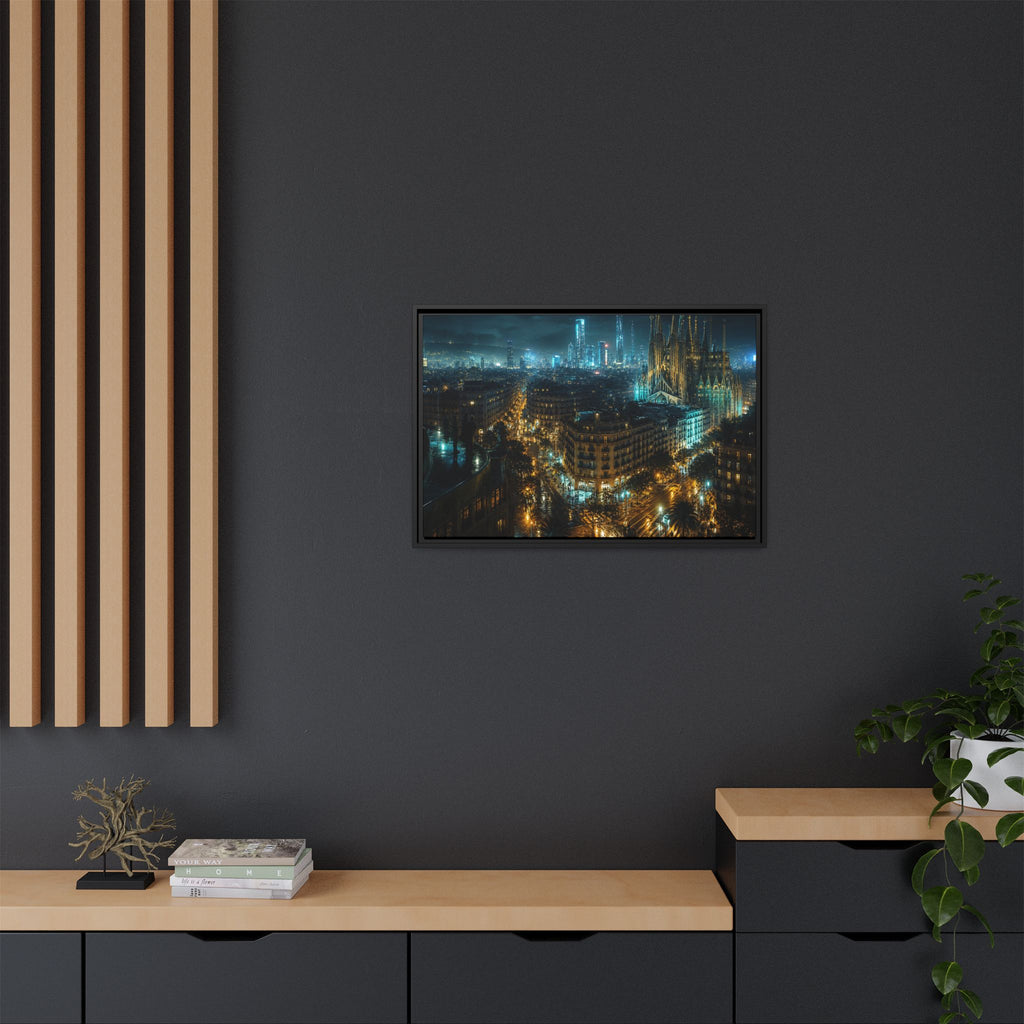 Barcelona Night Canvas Wall Art Print Ready to Hang