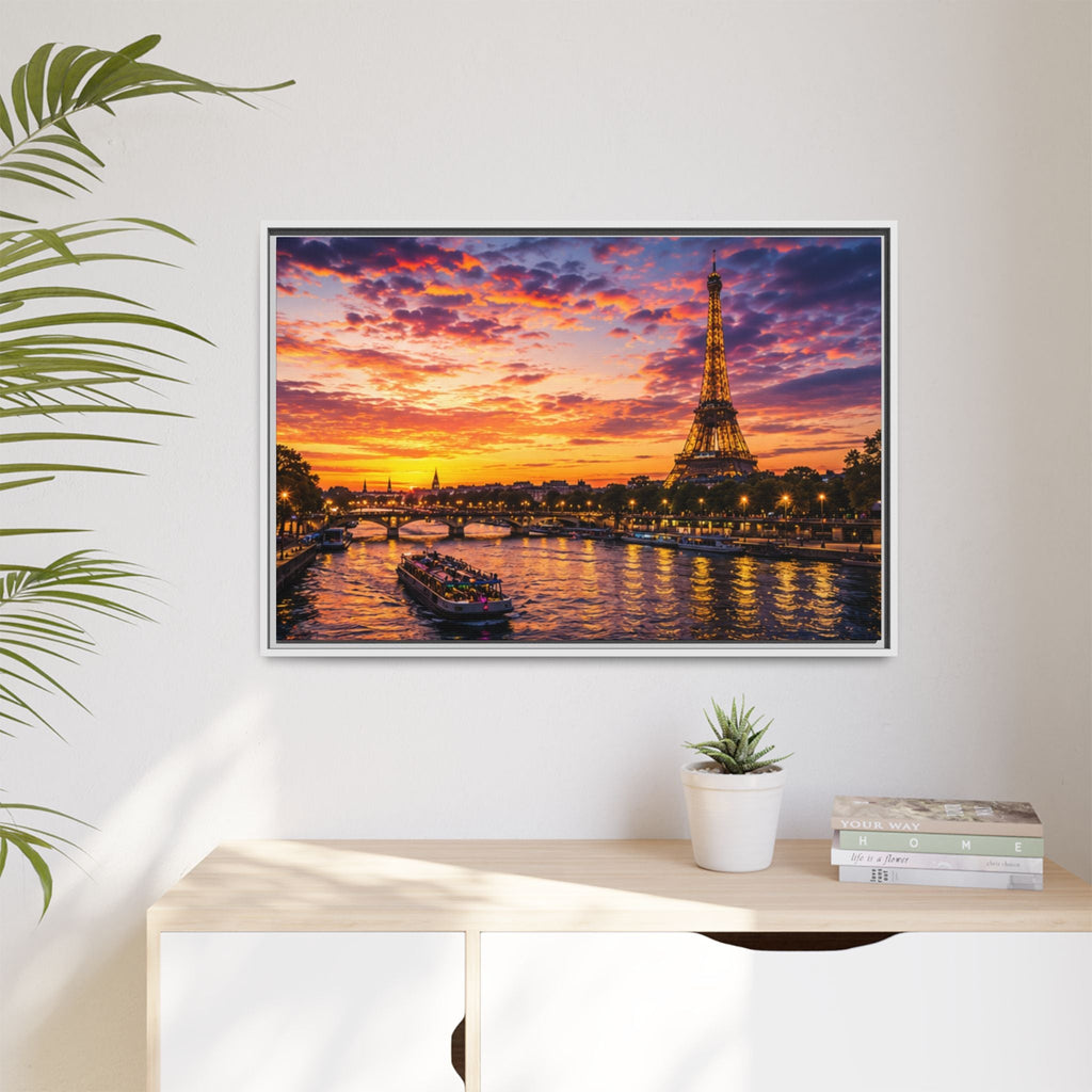 Paris Sunset Matte Canvas Wall Art - Framed - Stunning Picture