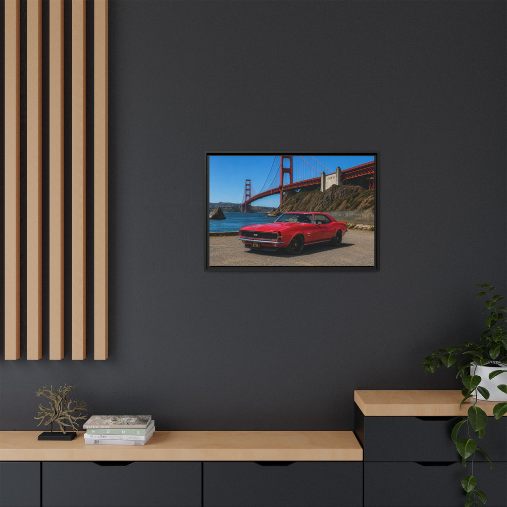 1967 Camaro SS - Stunning Camaro at Golden Gate Bridge - Framed Canvas