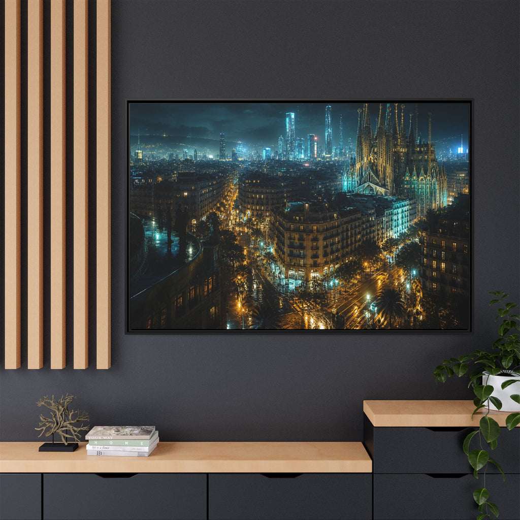 Barcelona Night Canvas Wall Art Print Ready to Hang