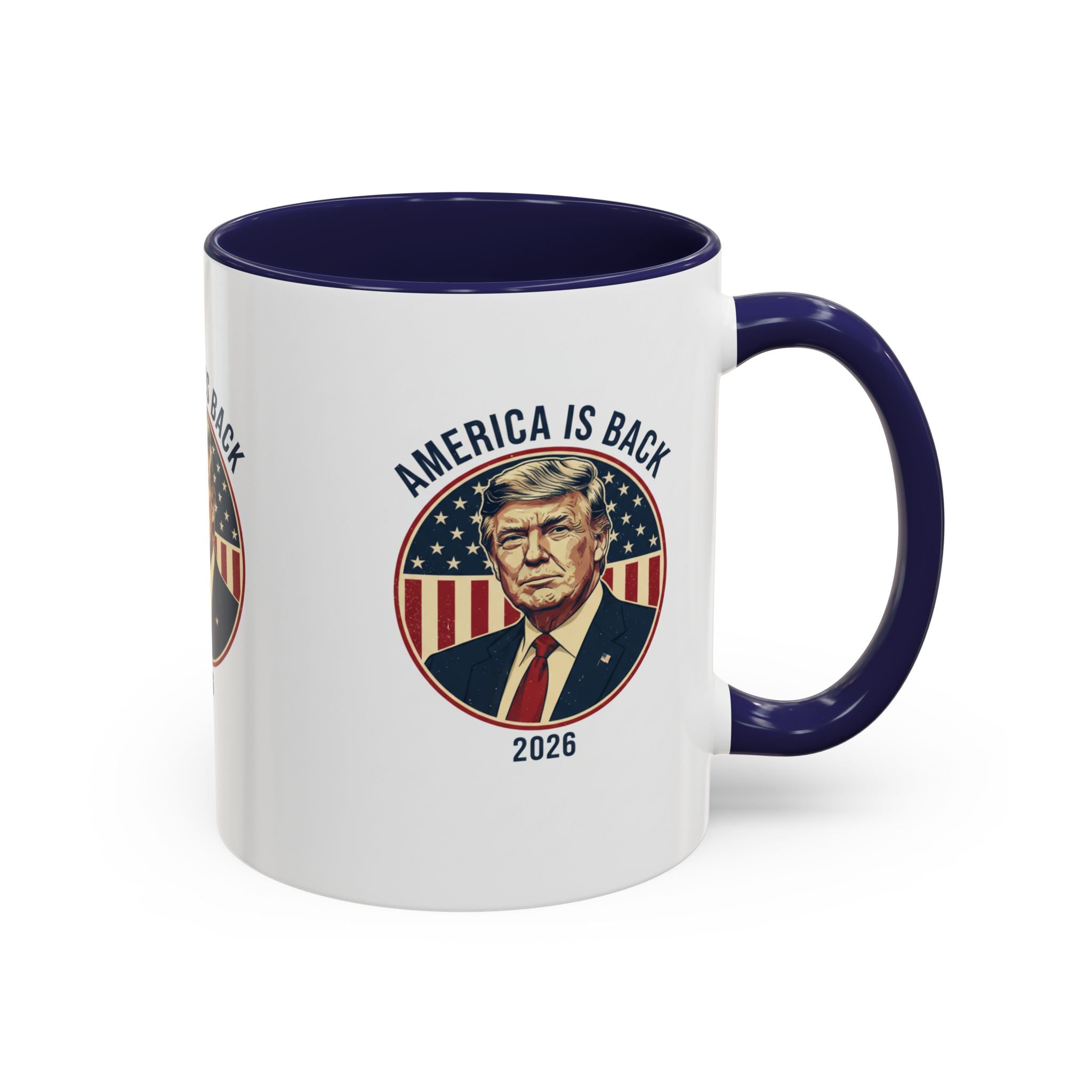 America Is Back 2026 Accent Coffee Mug — Patriotic Trump Campaign Ceramic Mug