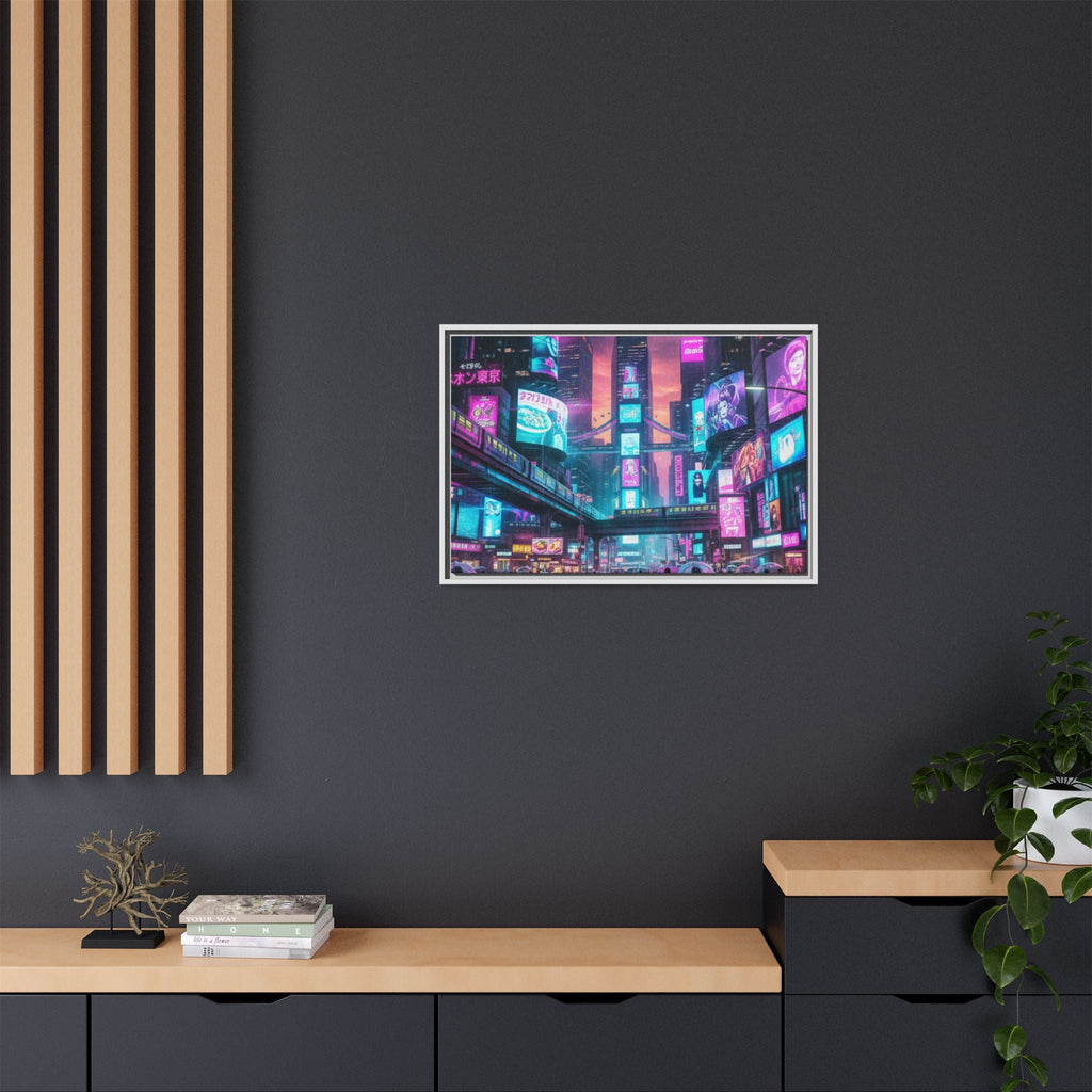 Bright Future Cityscape Vibrant Wall Art  — Framed Cyberpunk Wall Art