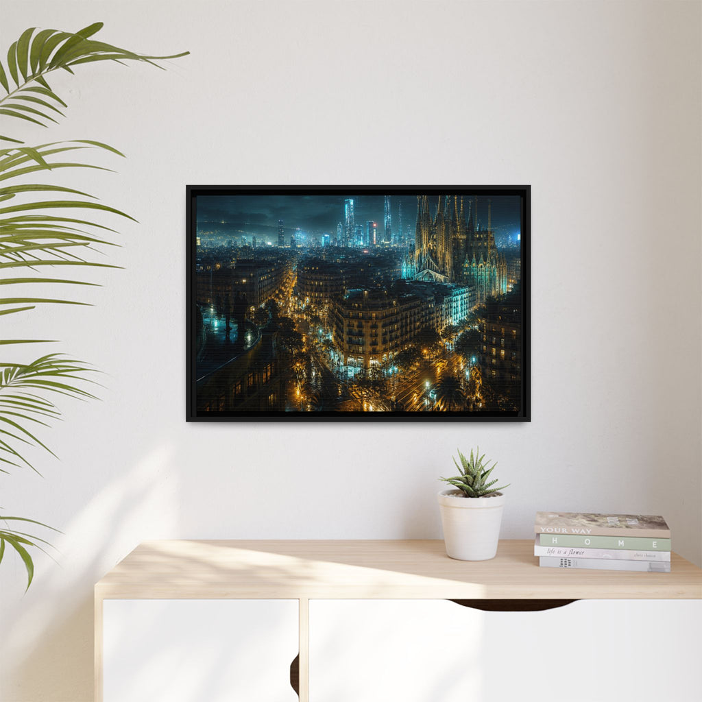 Barcelona Night Canvas Wall Art Print Ready to Hang