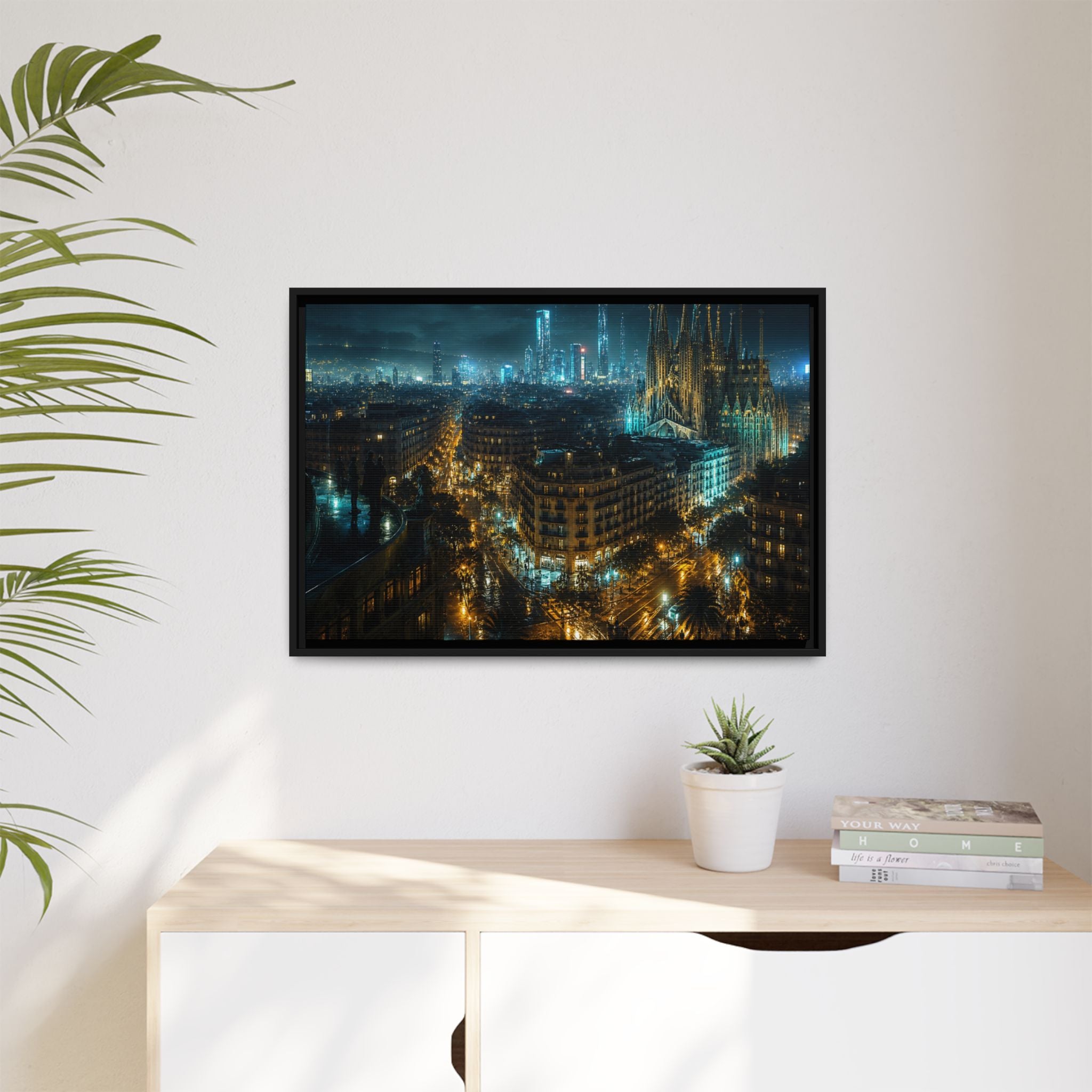 Barcelona Night Canvas Wall Art Print Ready to Hang