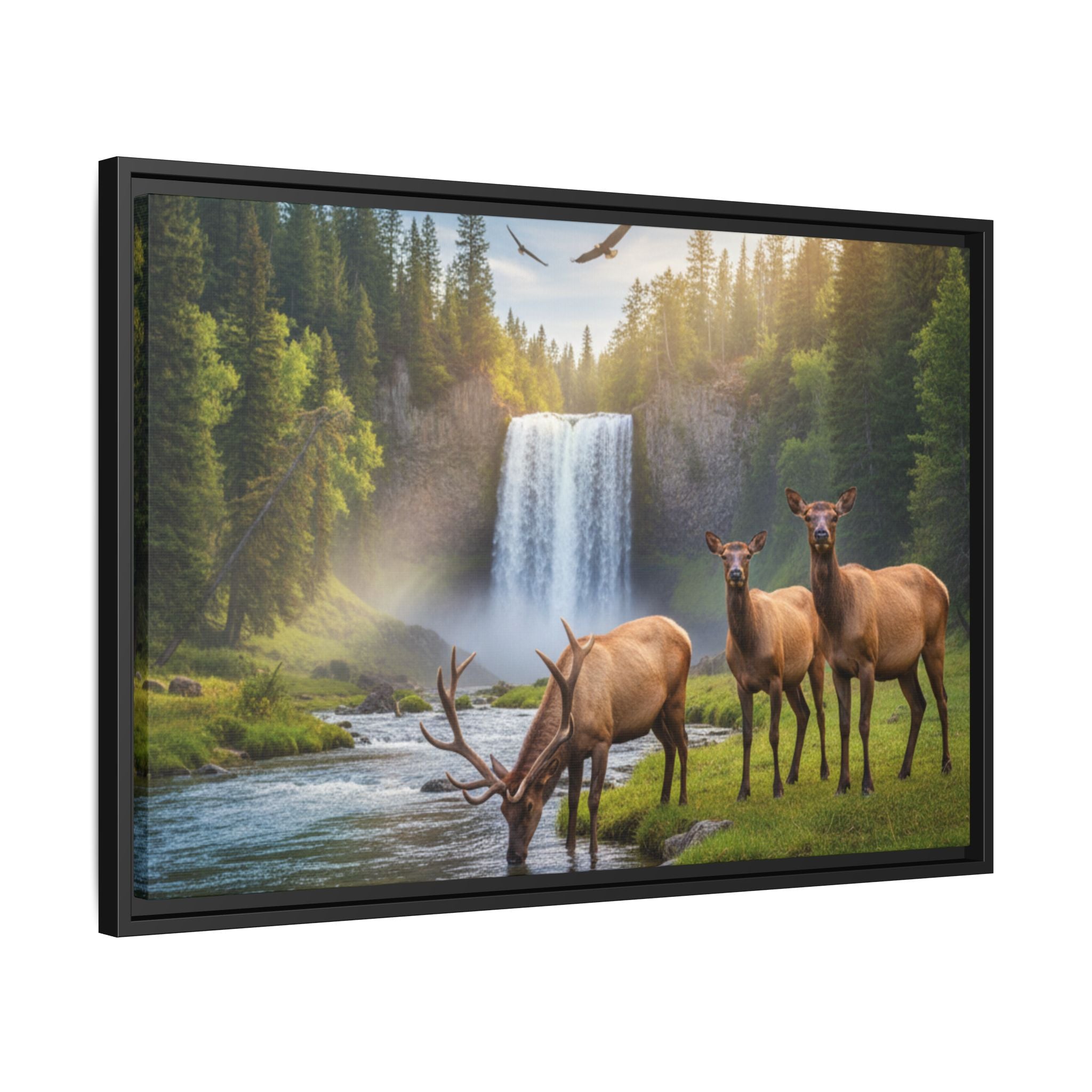 Elk Forest Landscape Wall Art - Eagles Flying - Stunning