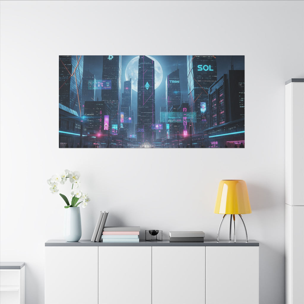 Cybercity Neon Canvas Print — Futuristic Nightscape Wall Art