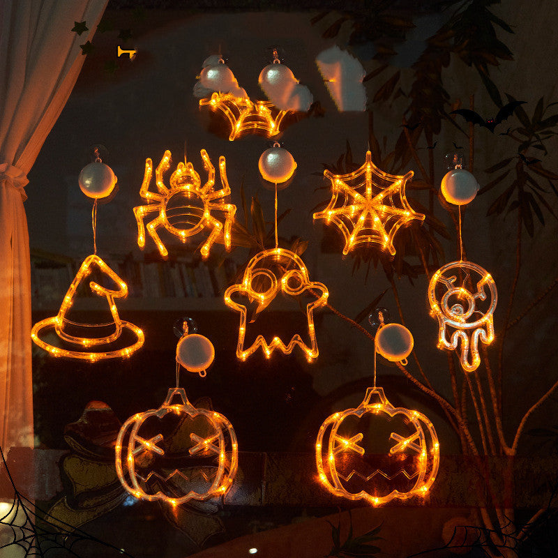 Halloween Window Hanging LED Lights Spider Pumpkin Hanging Ghost Horror