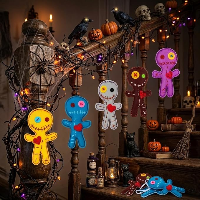 10 Pcs Halloween Voodoo Doll Ornaments, Gothic Horror Hanging Decorations For