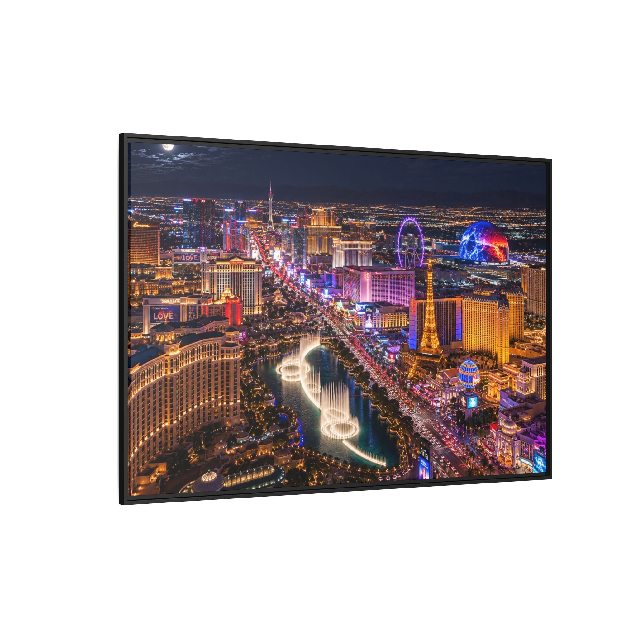 Las Vegas Night Skyline Framed Matte Canvas Print